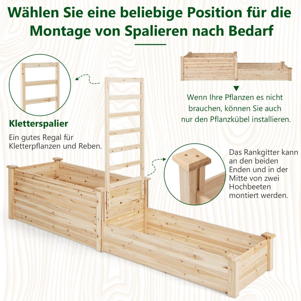 Raised bed made of fir wood with trellis, flower box with trellis, garden trellis with trellis
