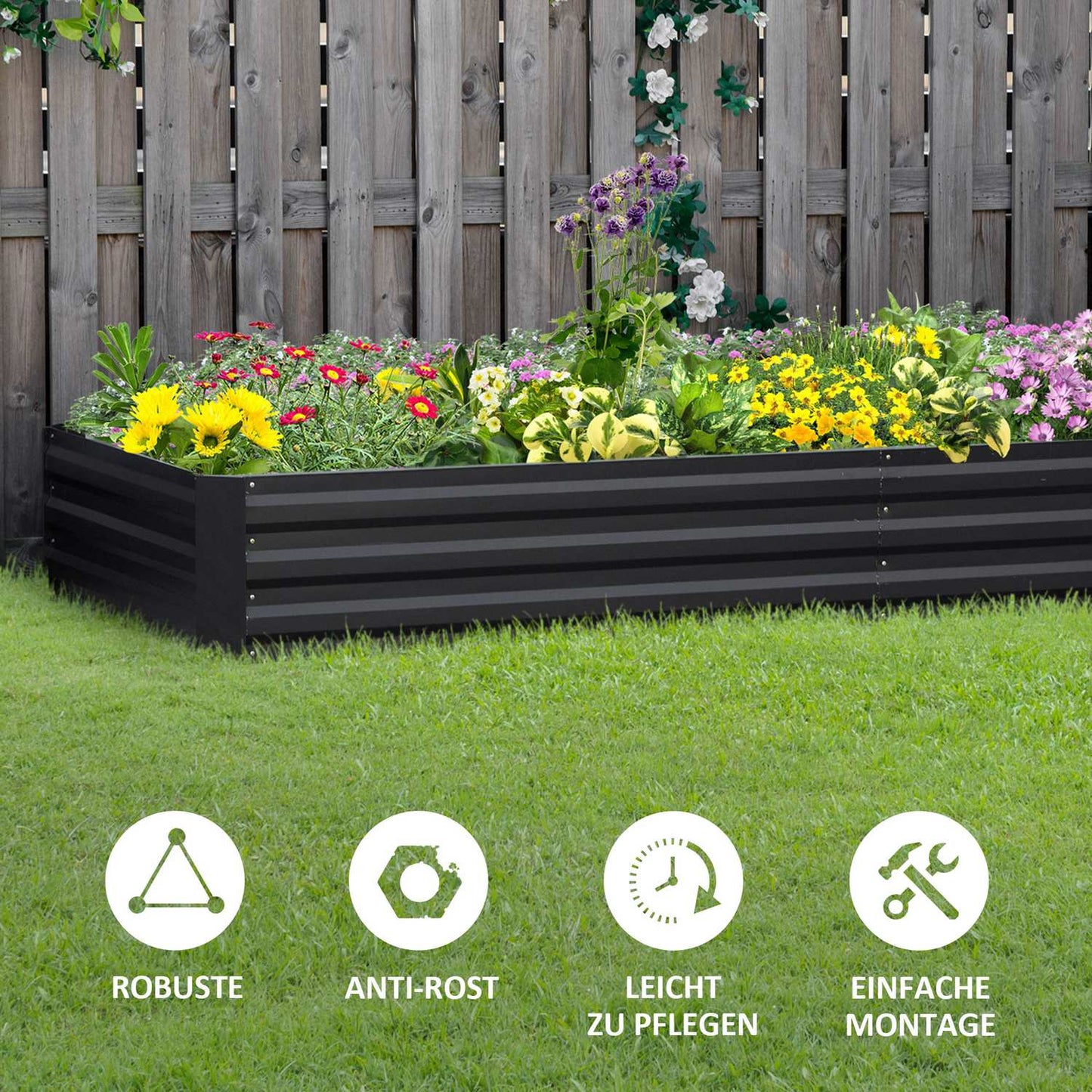 Steel garden bed - 241x90.5x30 cm, Grey