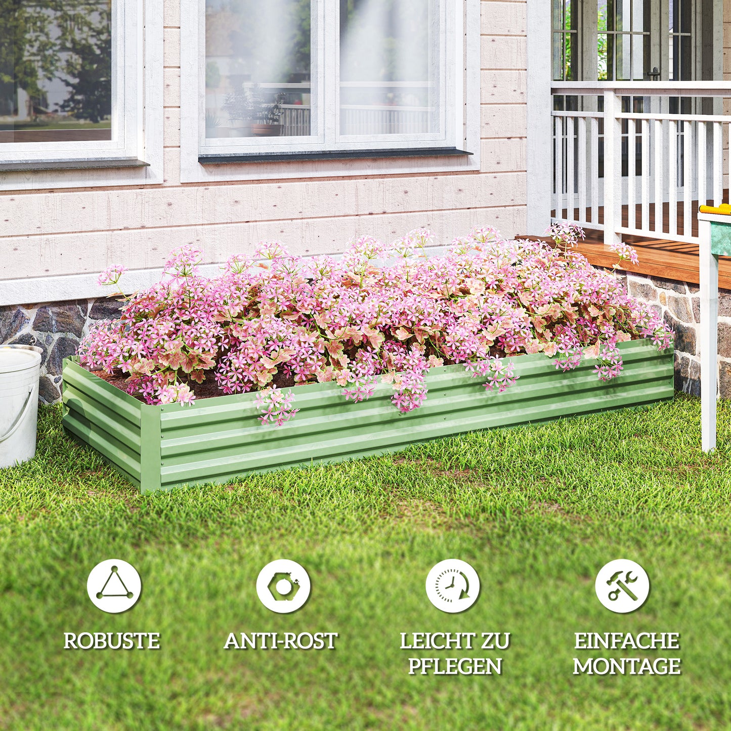 Steel garden bed, 241 x 90.5 x 30 cm, for vegetables