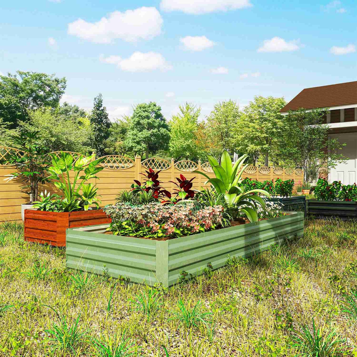 Steel garden bed, 241 x 90.5 x 30 cm, for vegetables