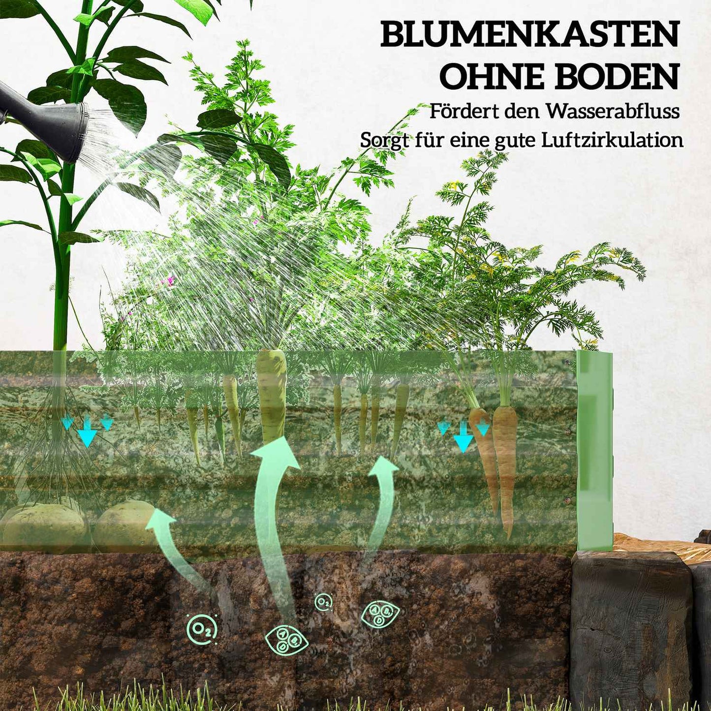 Steel garden bed, 241 x 90.5 x 30 cm, for vegetables