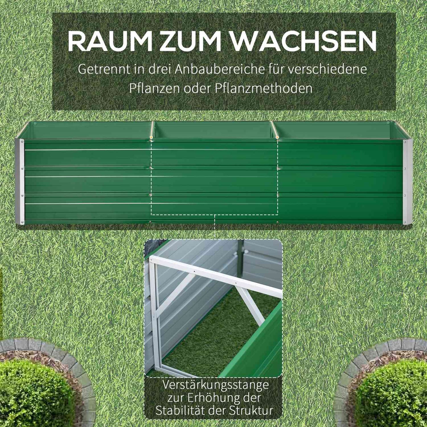 Garden bed in steel 183x47x40cm - Green planting box