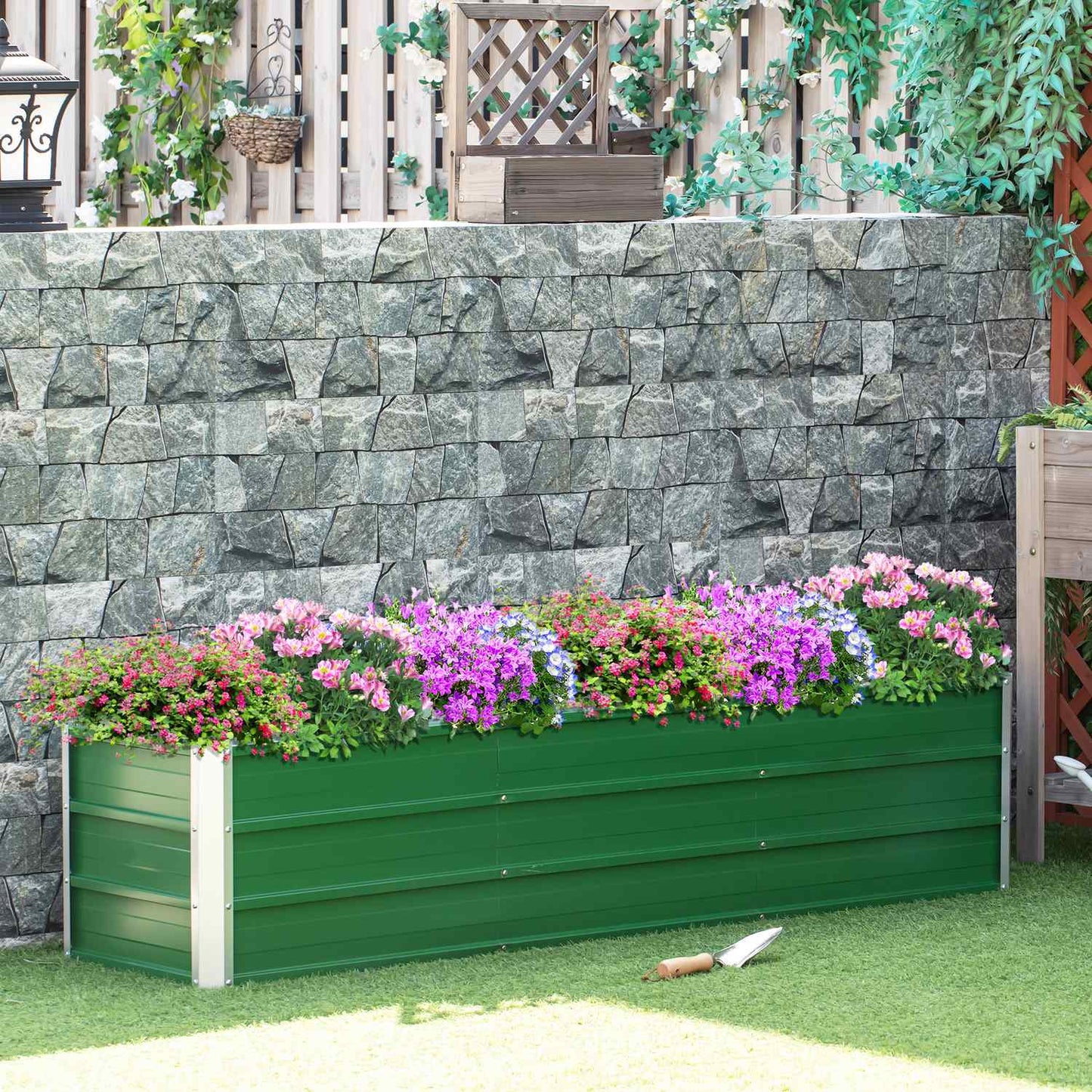 Garden bed in steel 183x47x40cm - Green planting box