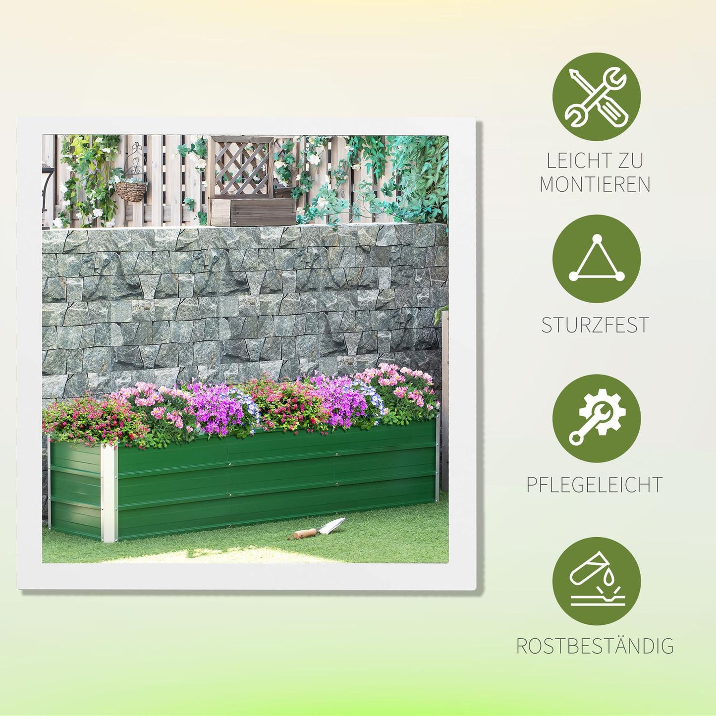 Garden bed in steel 183x47x40cm - Green planting box