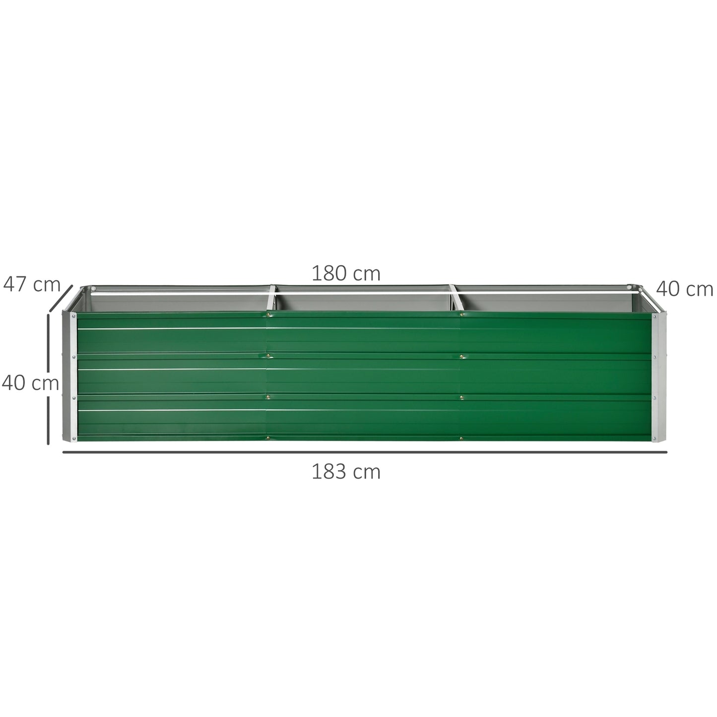 Garden bed in steel 183x47x40cm - Green planting box