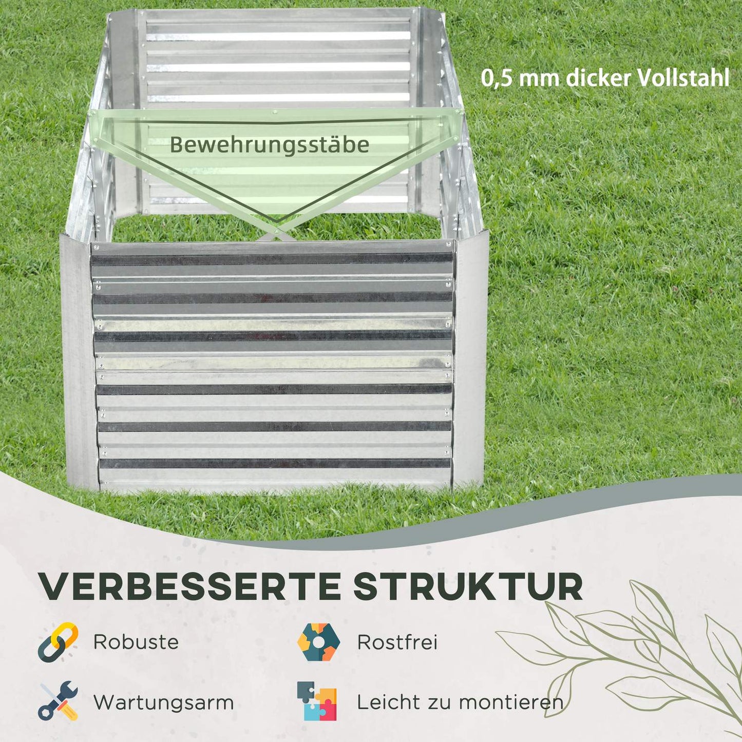 Steel garden bed - 180x90x60 cm, perfect for vegetables