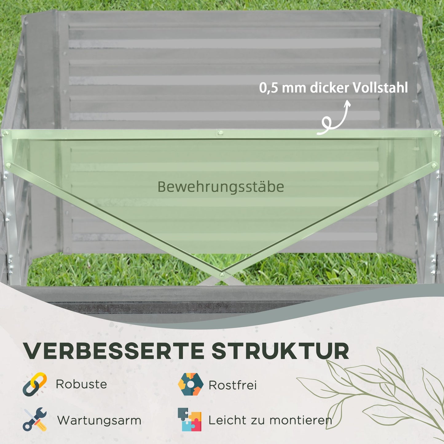 Steel garden bed - 180x90x60 cm for plants and vegetables
