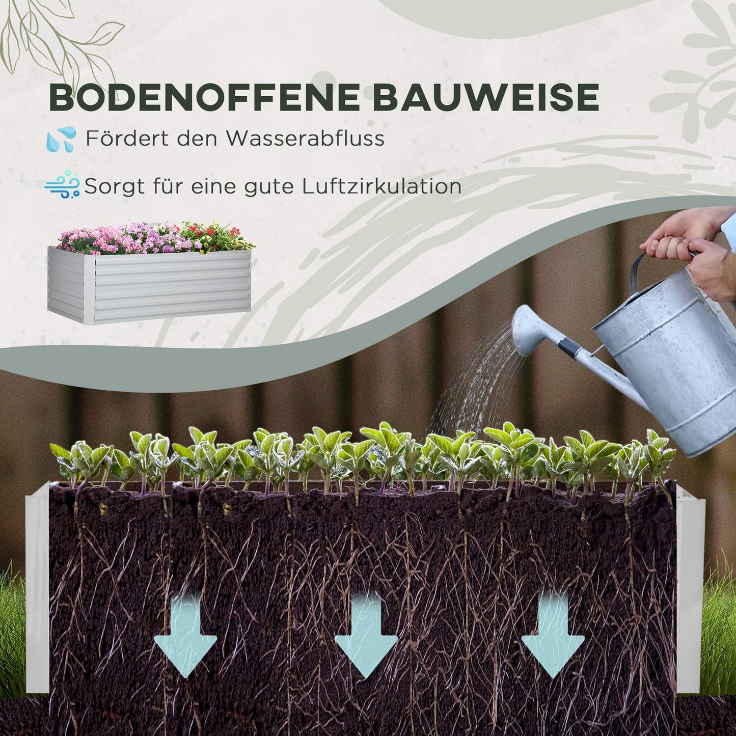 Steel garden bed - 180x90x60 cm for plants and vegetables