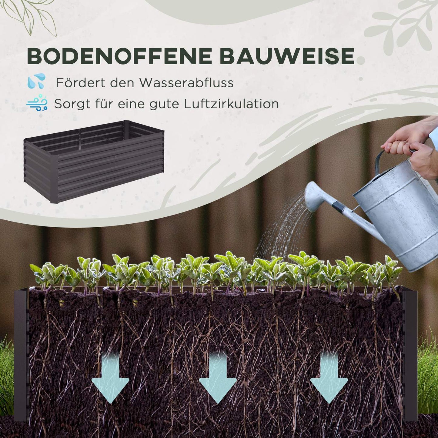 Steel garden bed - 180x90x60 cm for vegetables & flowers