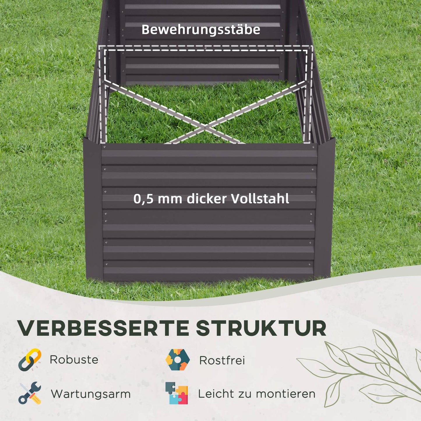 Steel garden bed - 180x90x60 cm for vegetables & flowers