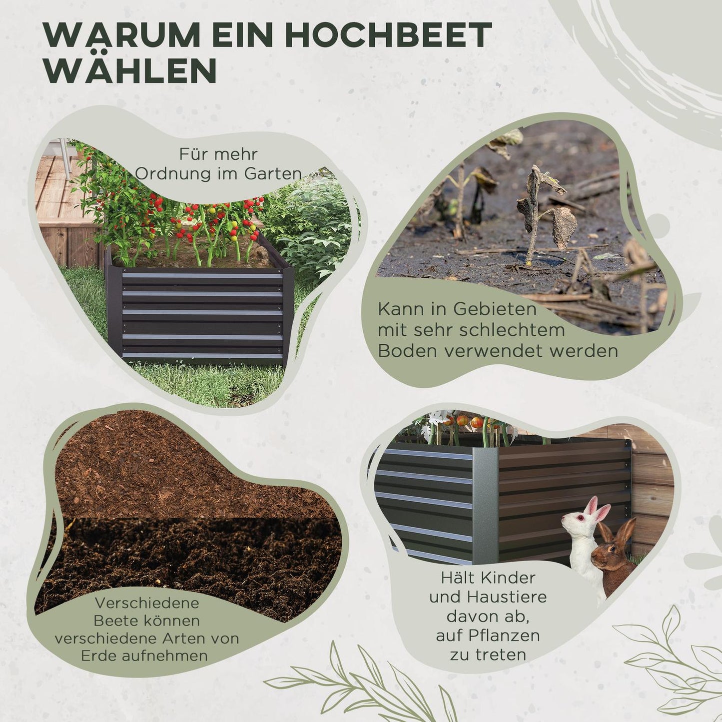 Steel garden bed - 180x90x60 cm for vegetables & flowers