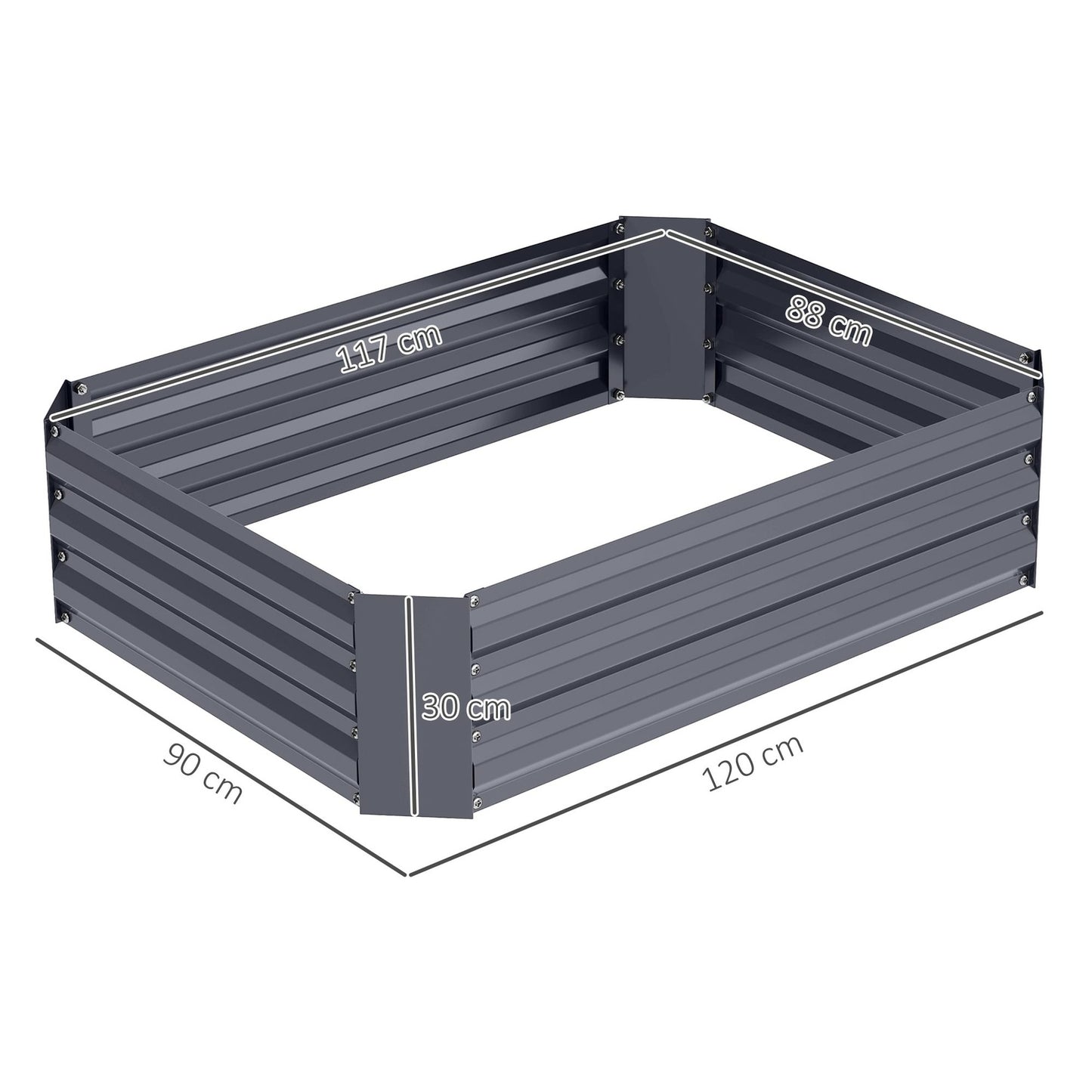 Steel garden bed 120x90x30 cm - Stackable & durable