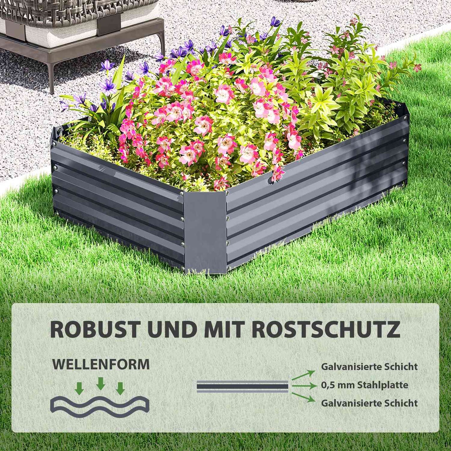 Steel garden bed 120x90x30 cm - Stackable & durable