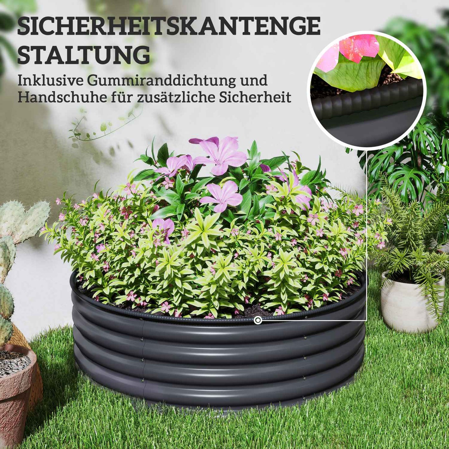 Garden bed in steel, Stackable flower box, 120x120x43 cm