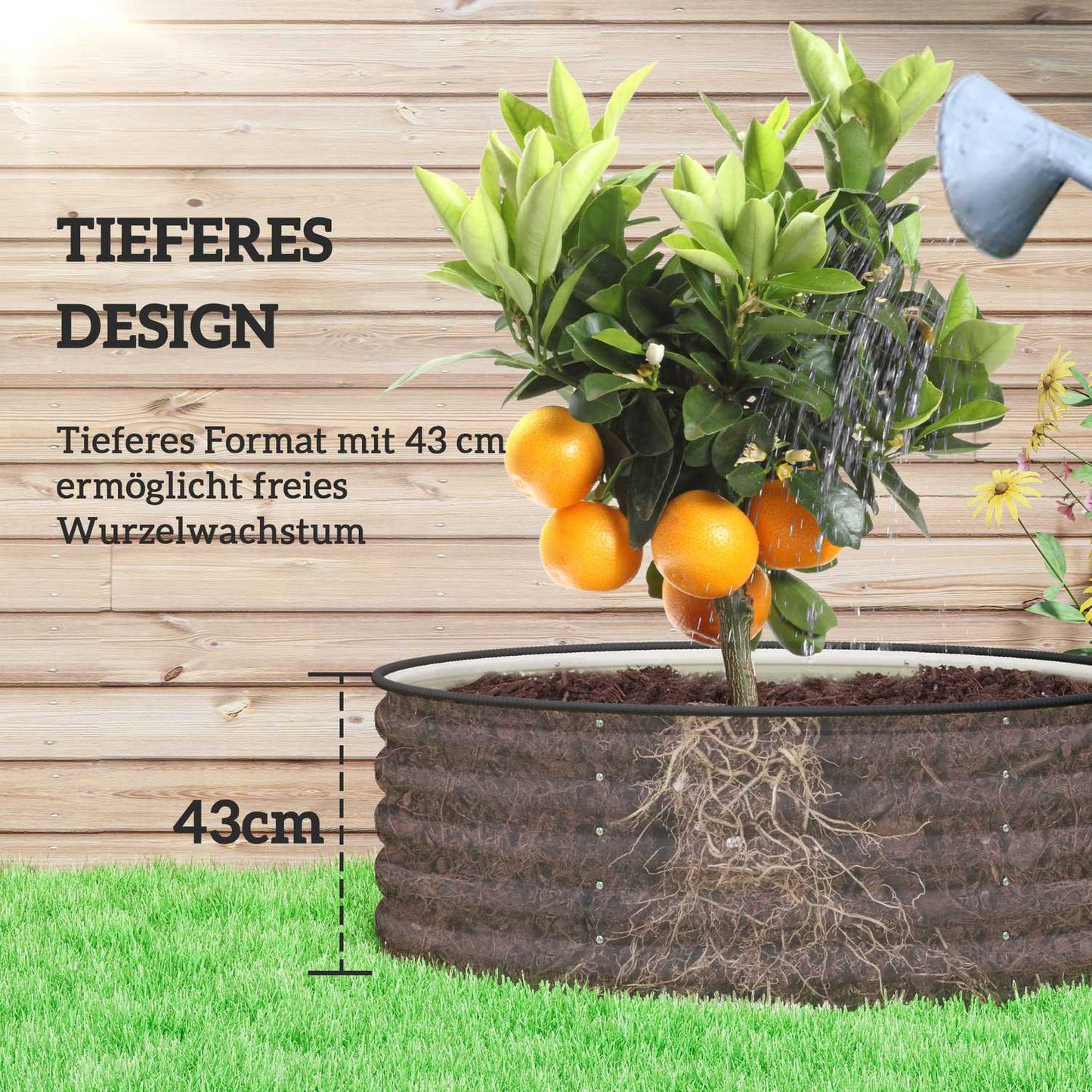 Steel garden bed, 120x120x43 cm, stackable planting