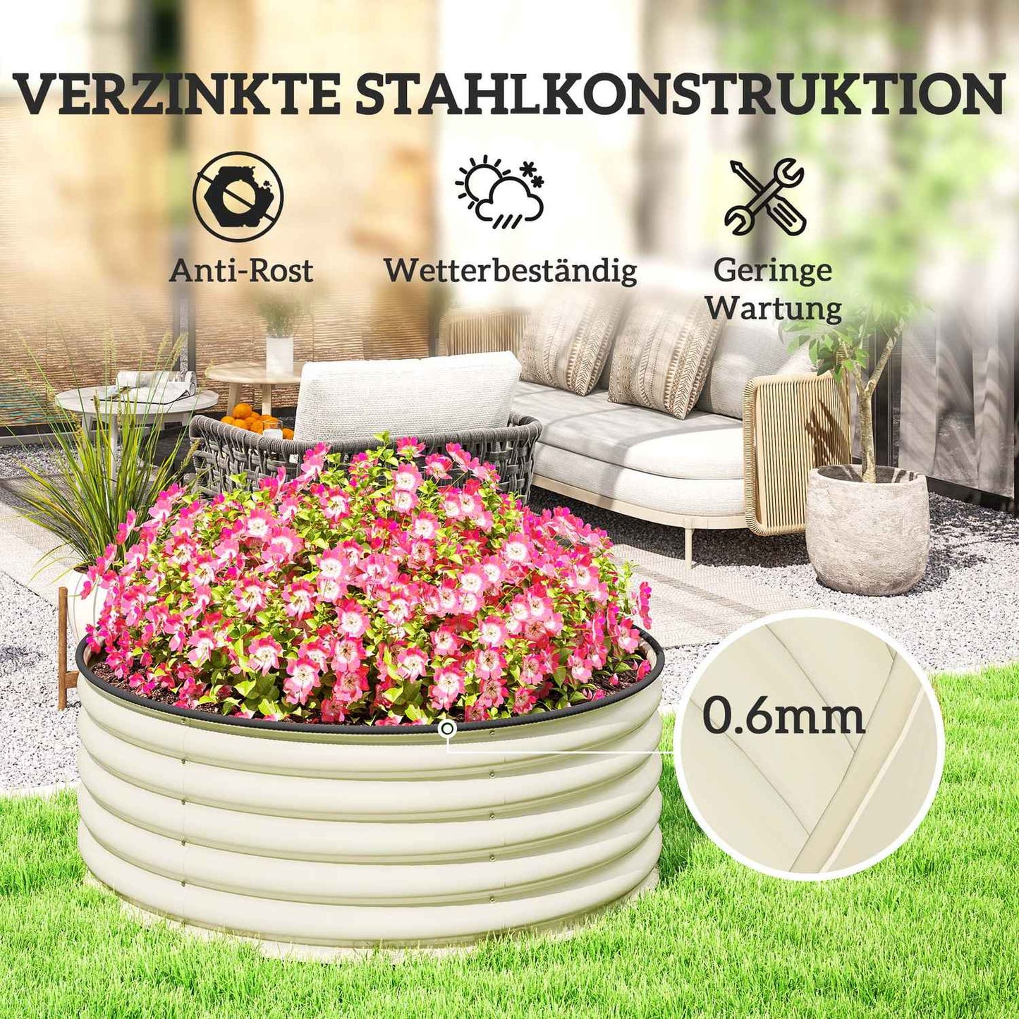 Steel garden bed, 120x120x43 cm, stackable planting