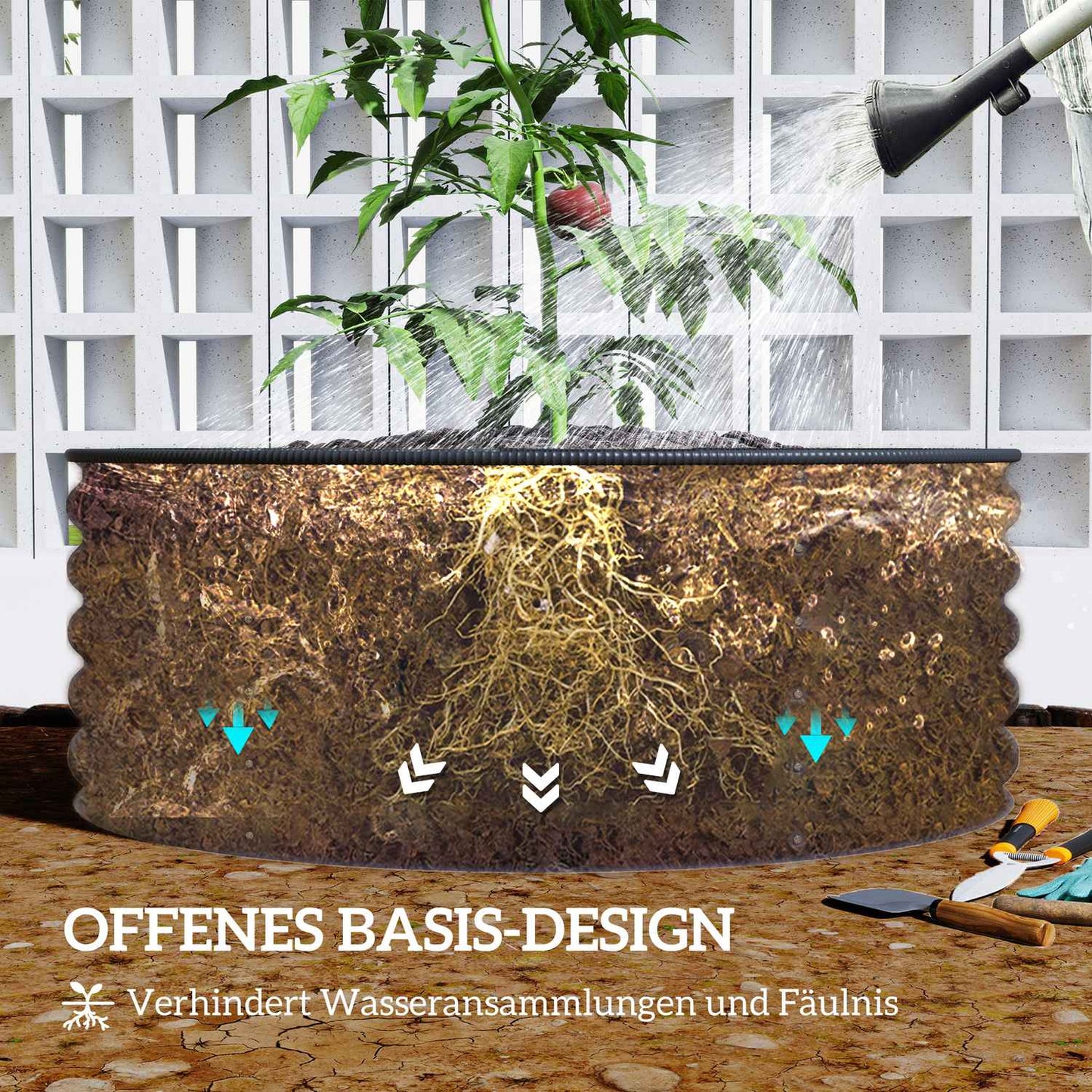 Garden bed in steel, Stackable flower box, 120x120x43 cm