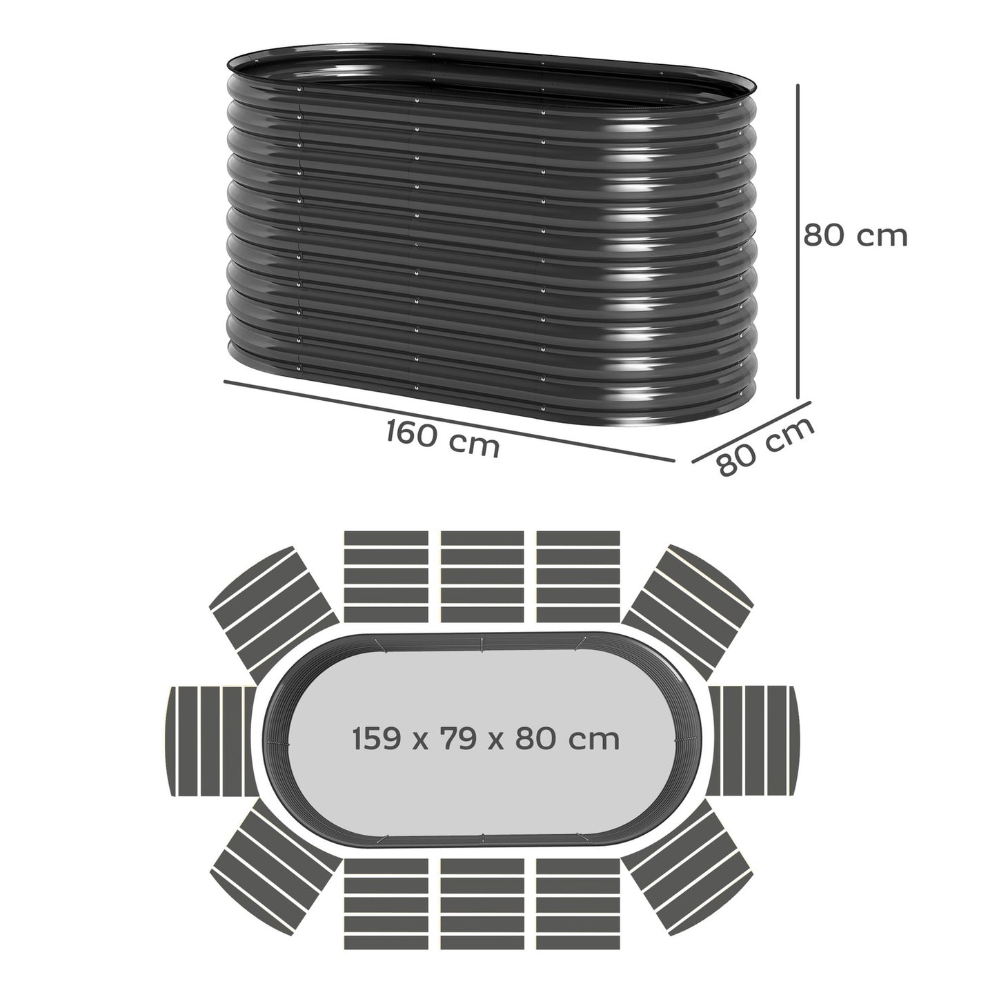 Steel garden bed - 160x80x80 cm, stackable planting