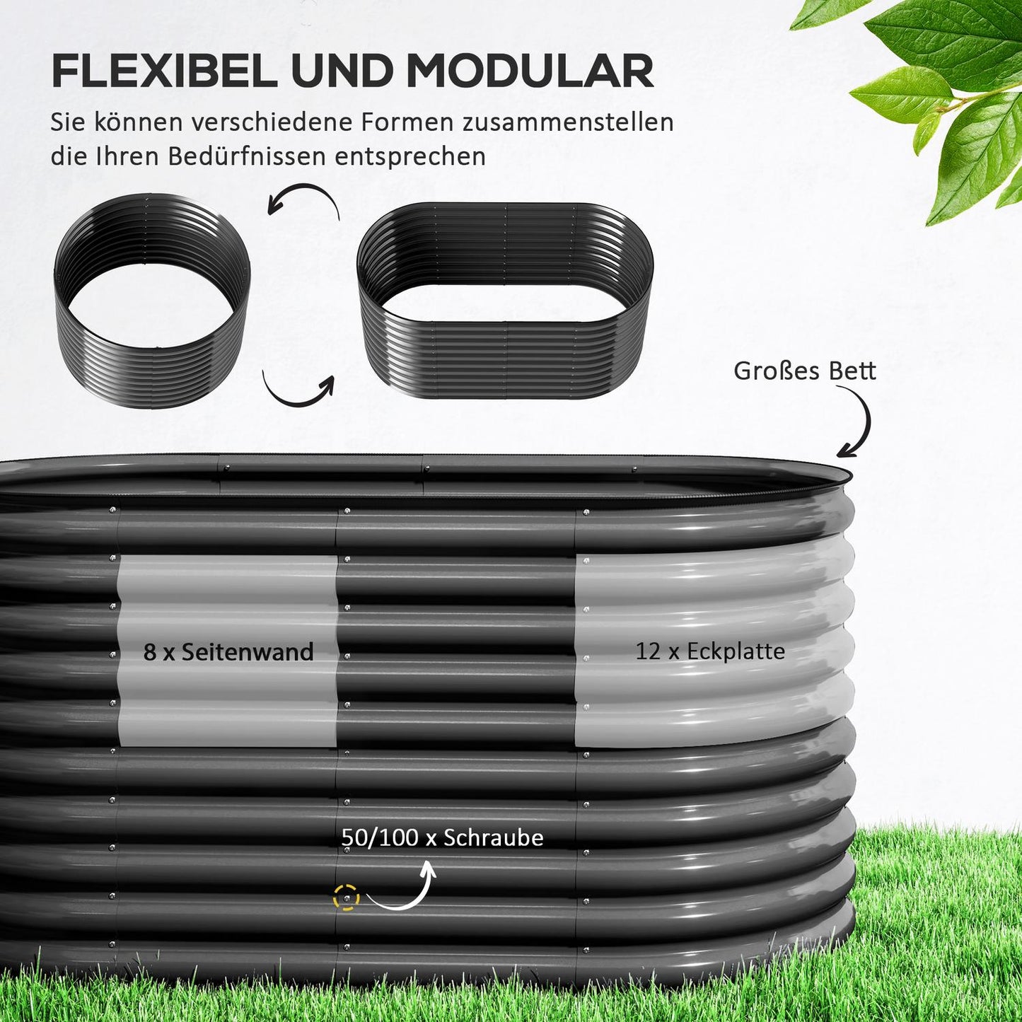 Steel garden bed - 160x80x80 cm, stackable planting