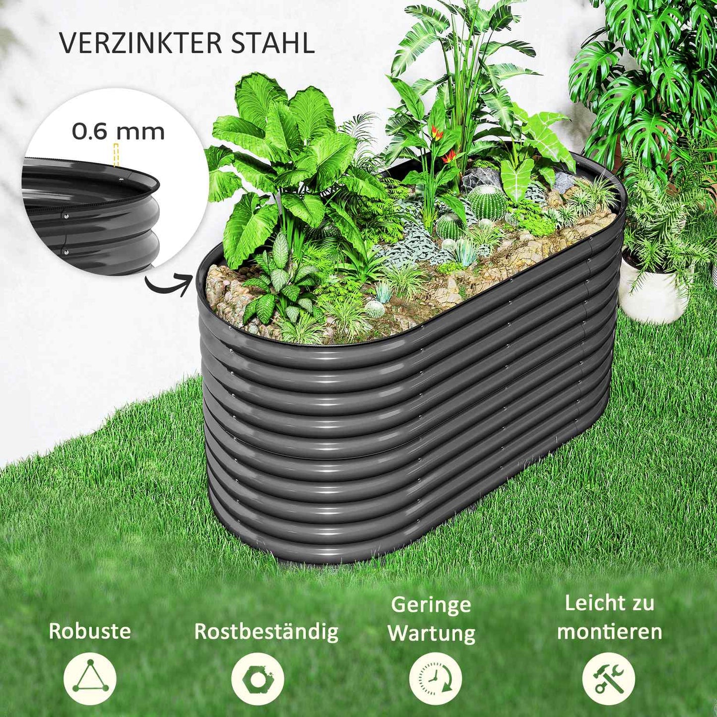 Steel garden bed - 160x80x80 cm, stackable planting