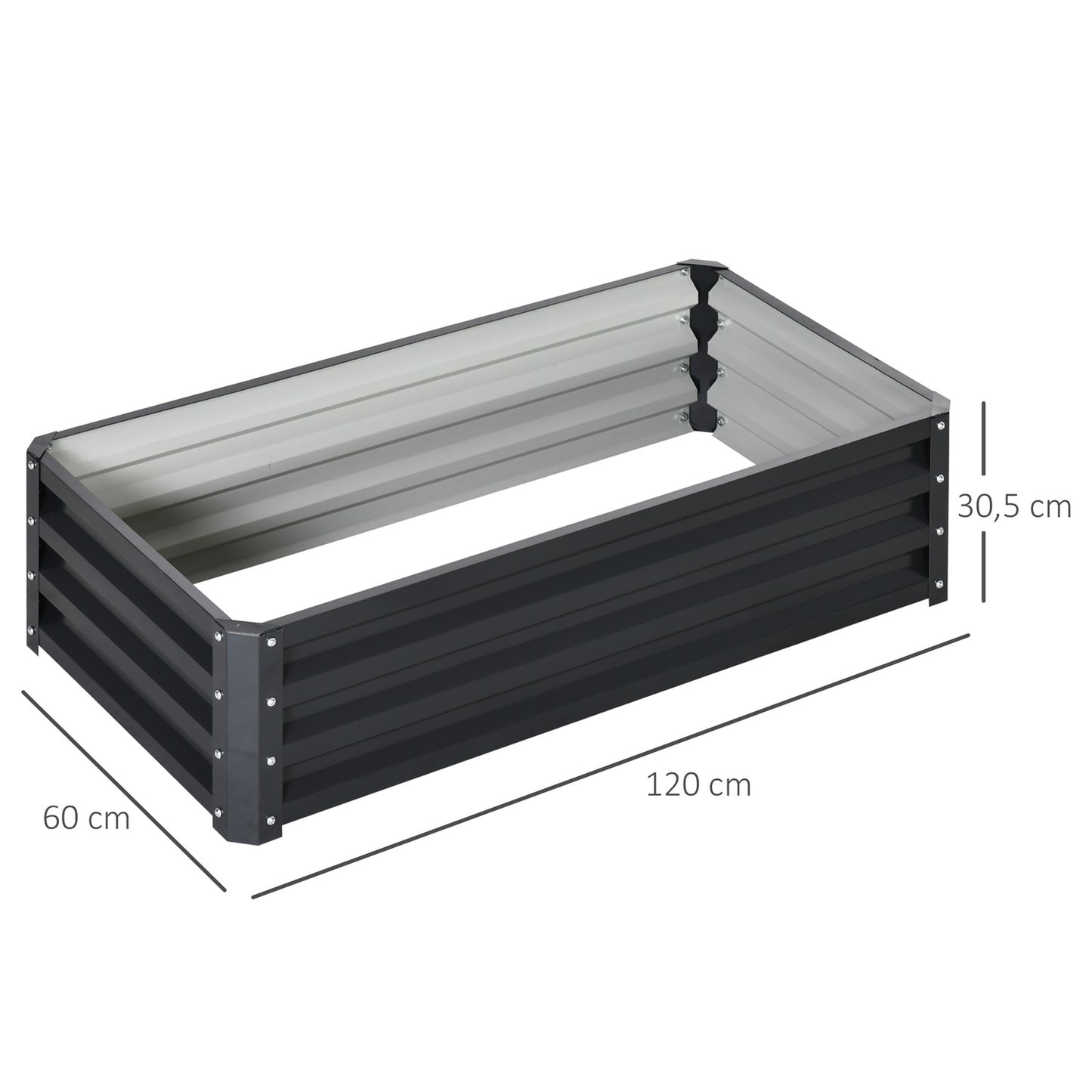 Steel garden bed, Rustproof, 120x60x30.5 cm, Grey