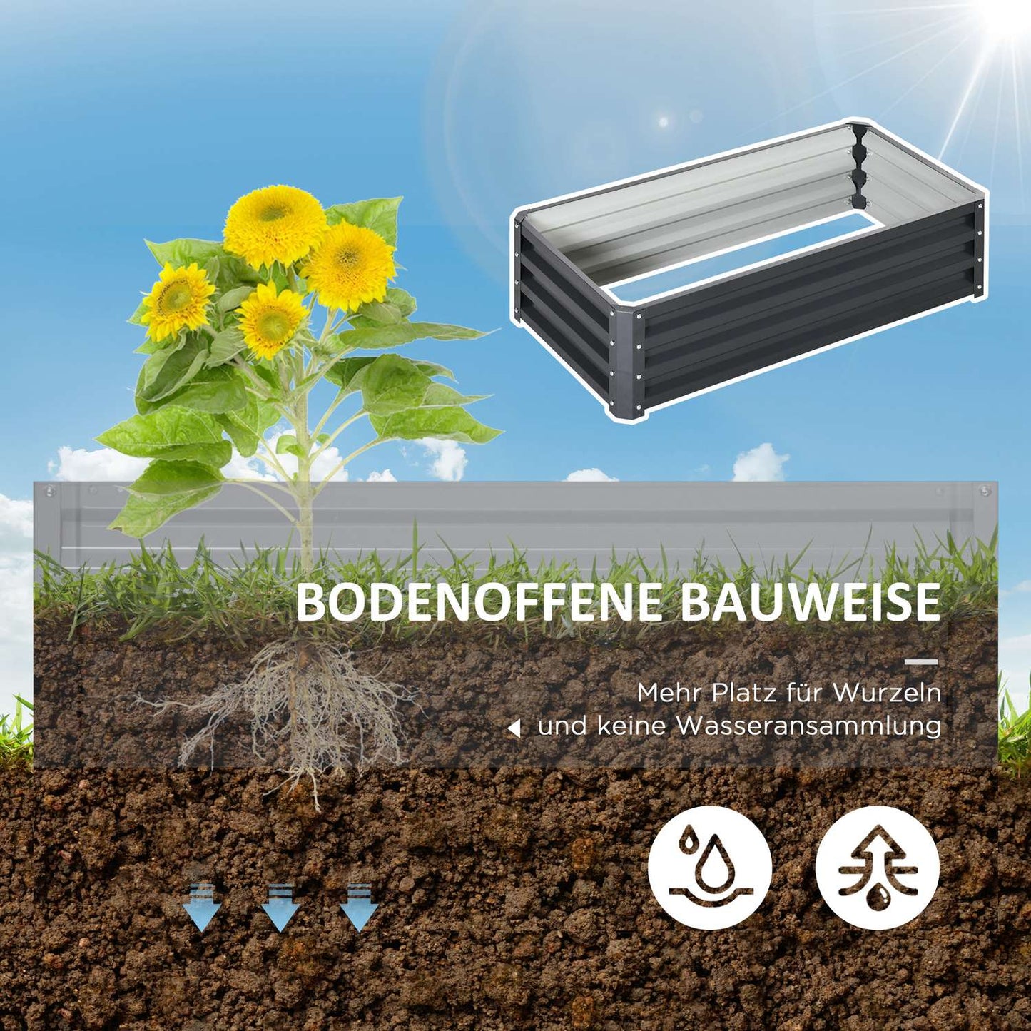Steel garden bed, Rustproof, 120x60x30.5 cm, Grey