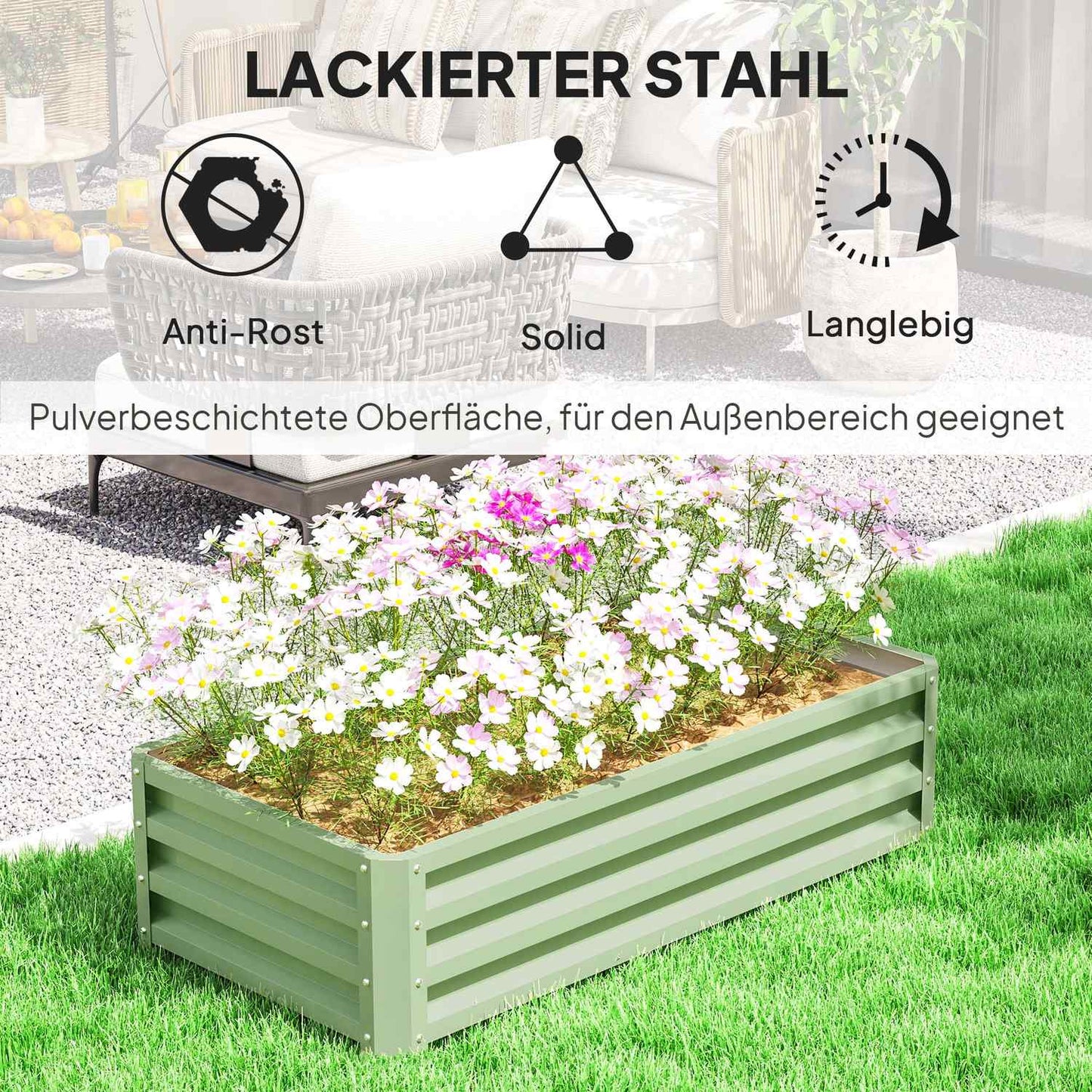Steel garden bed, weatherproof, 120 x 60 x 30.5 cm