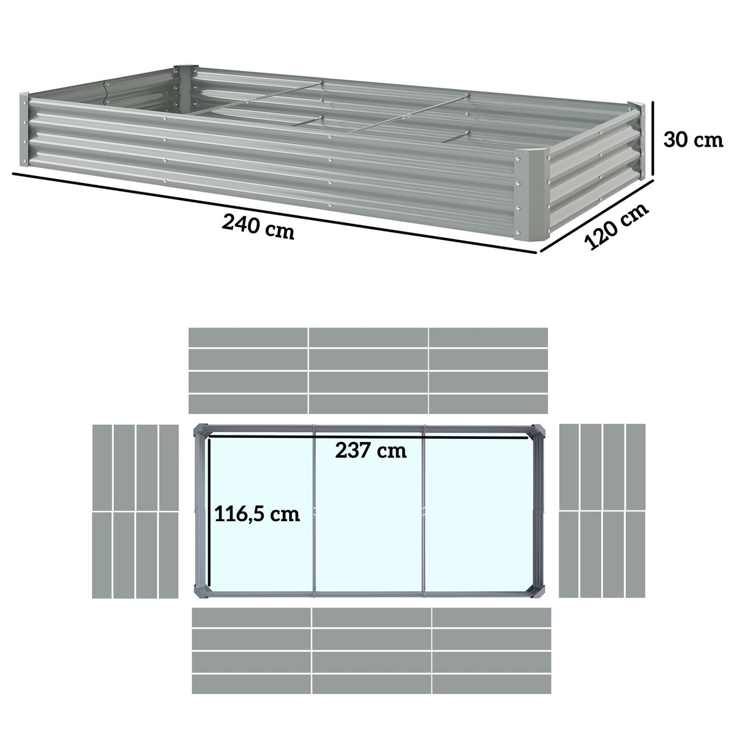 Garden bed in steel - Rust-resistant, 240x120x30 cm