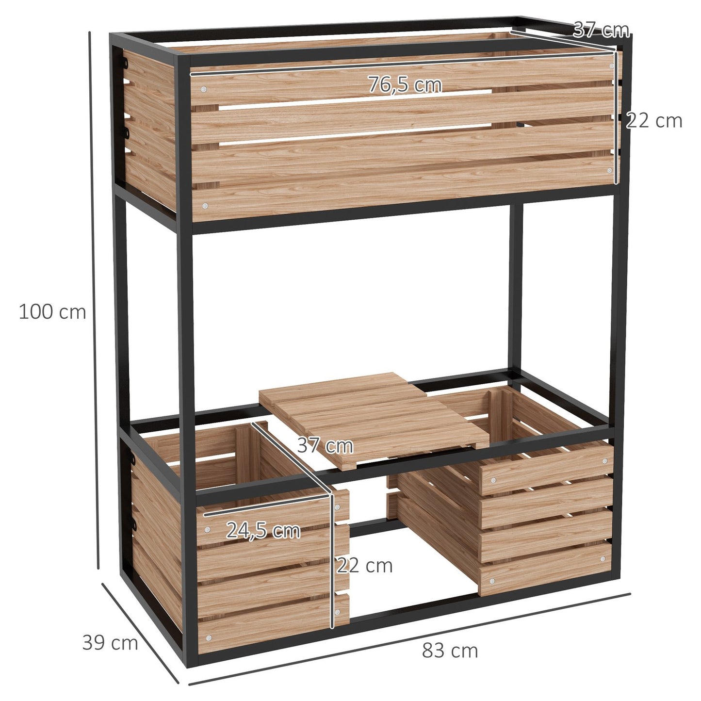 Garden raised bed with shelf, 2-level 83x39x100 cm