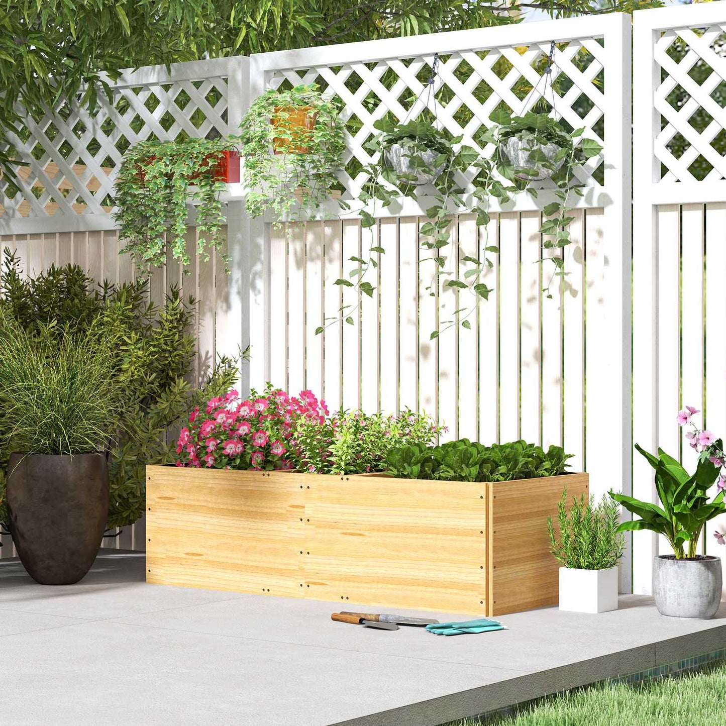 Garden bed with 3 planting zones, 140x60x40cm