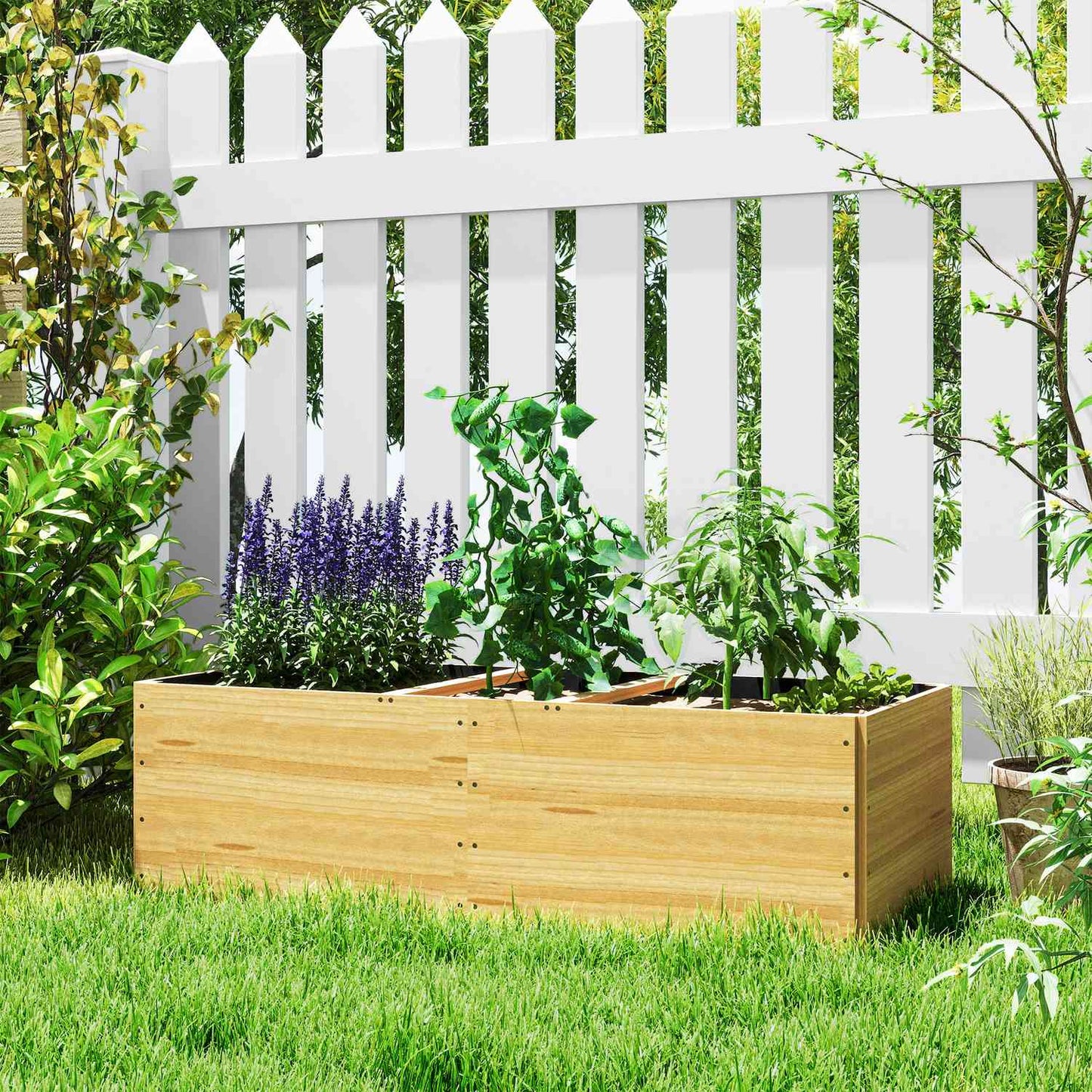 Garden bed with 3 planting zones, 140x60x40cm