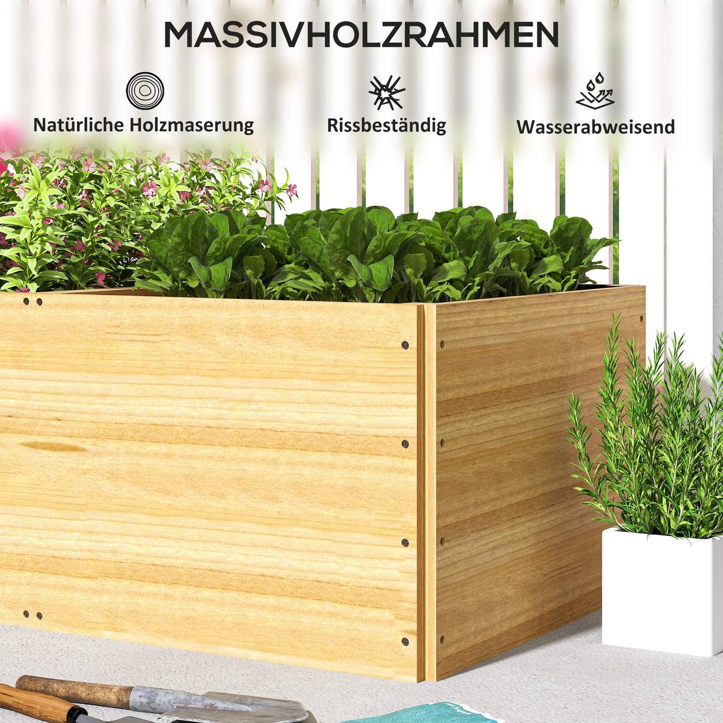 Garden bed with 3 planting zones, 140x60x40cm