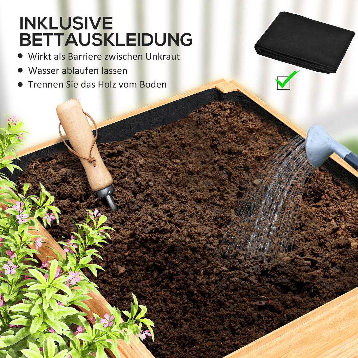 Garden bed with 3 planting zones, 140x60x40cm