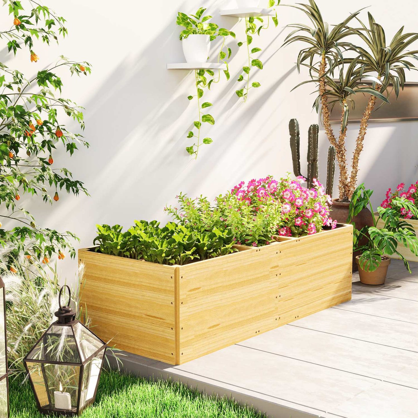 Garden bed with 3 planting zones, 140x60x40cm