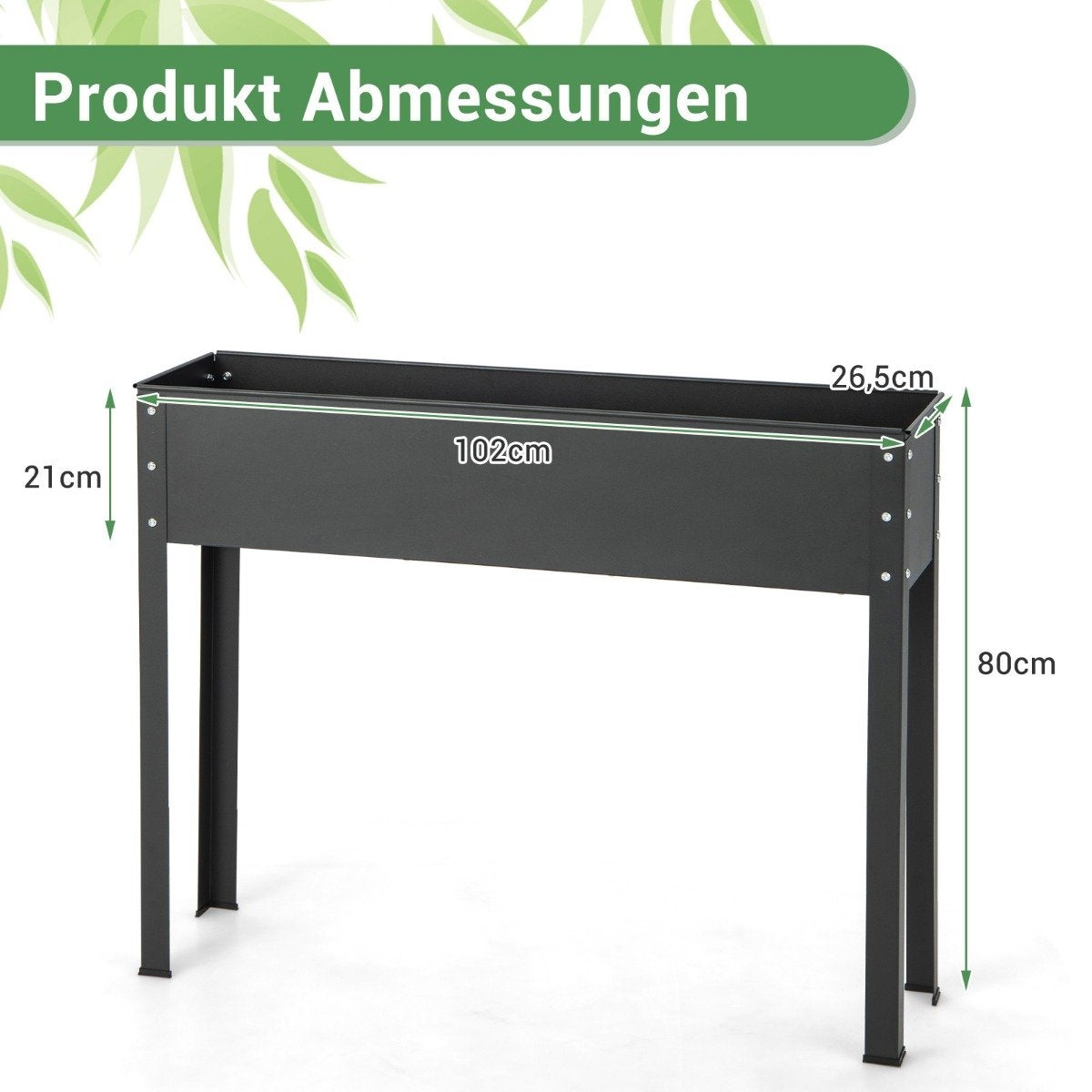 Raised bed metal planter box garden flower bed with drainage hole 102 x 26.5 x 80 cm black