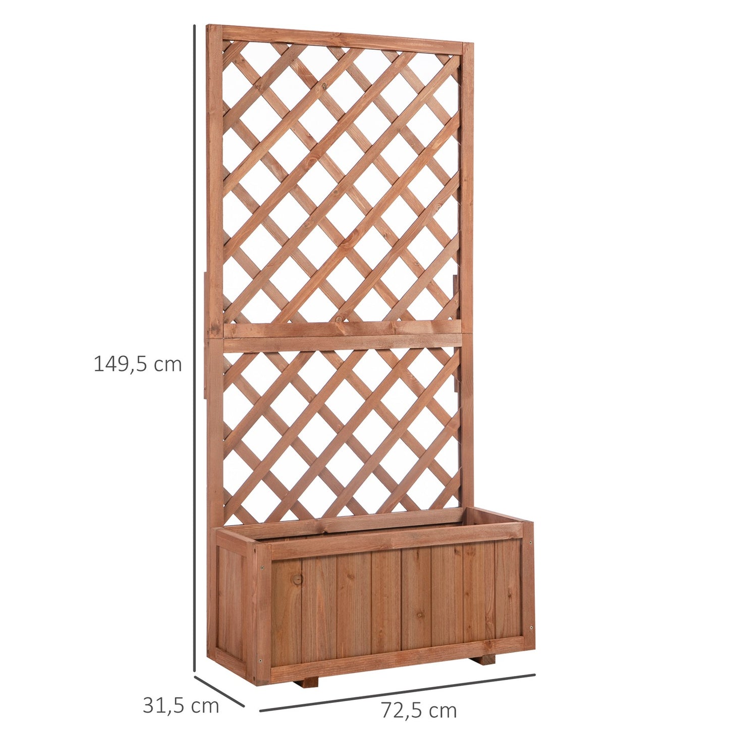 Raised wooden bed with trellis - 72.5x31.5x149.5 cm