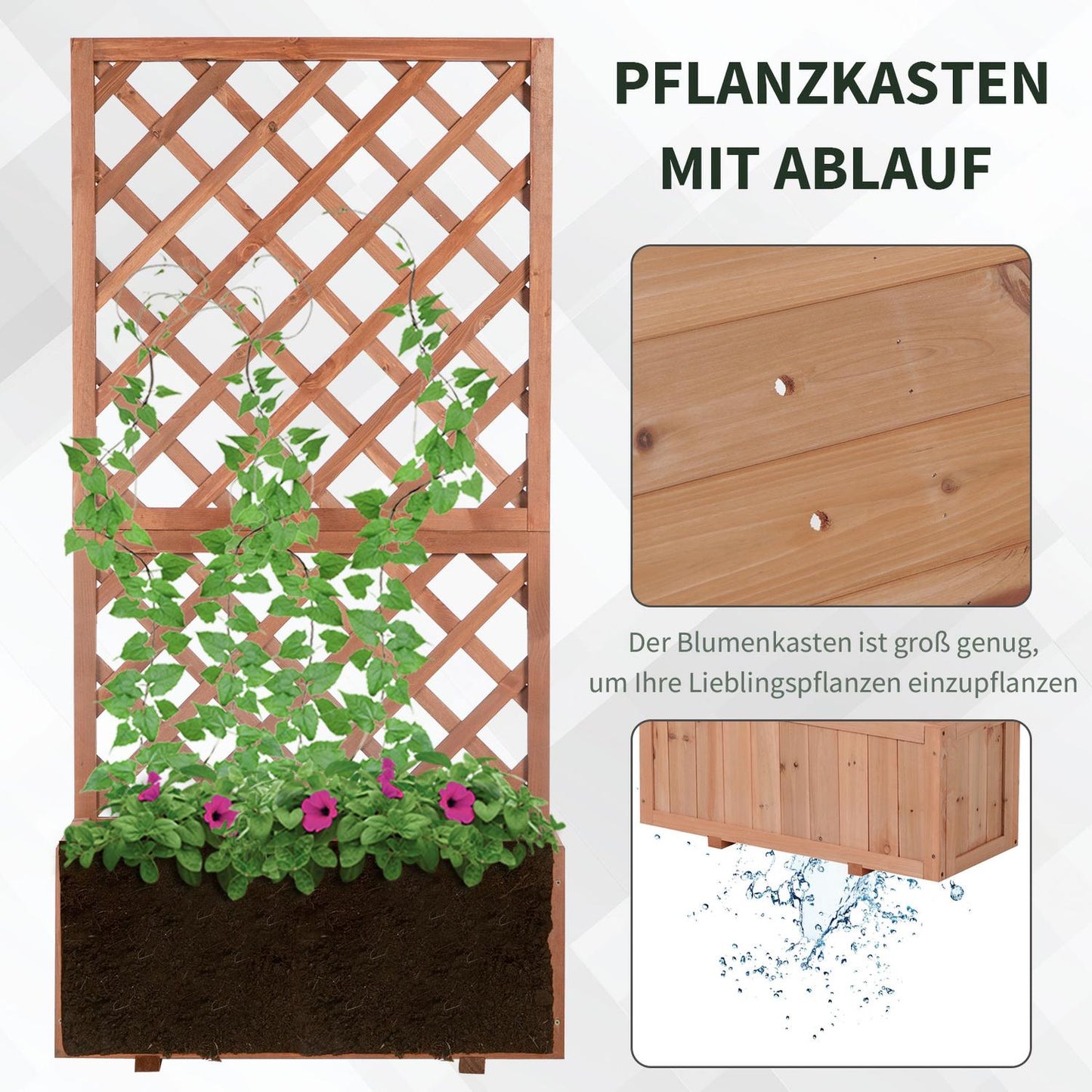 Raised wooden bed with trellis - 72.5x31.5x149.5 cm