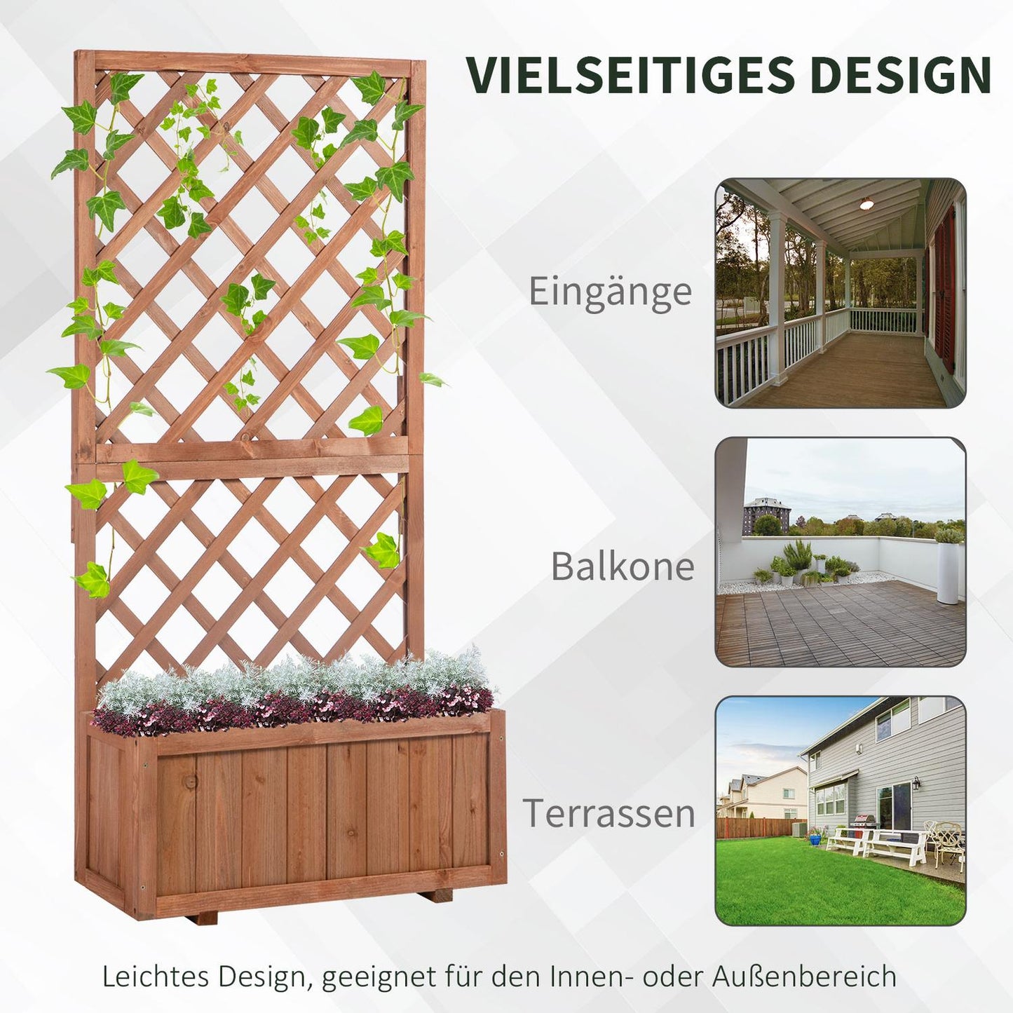 Raised wooden bed with trellis - 72.5x31.5x149.5 cm