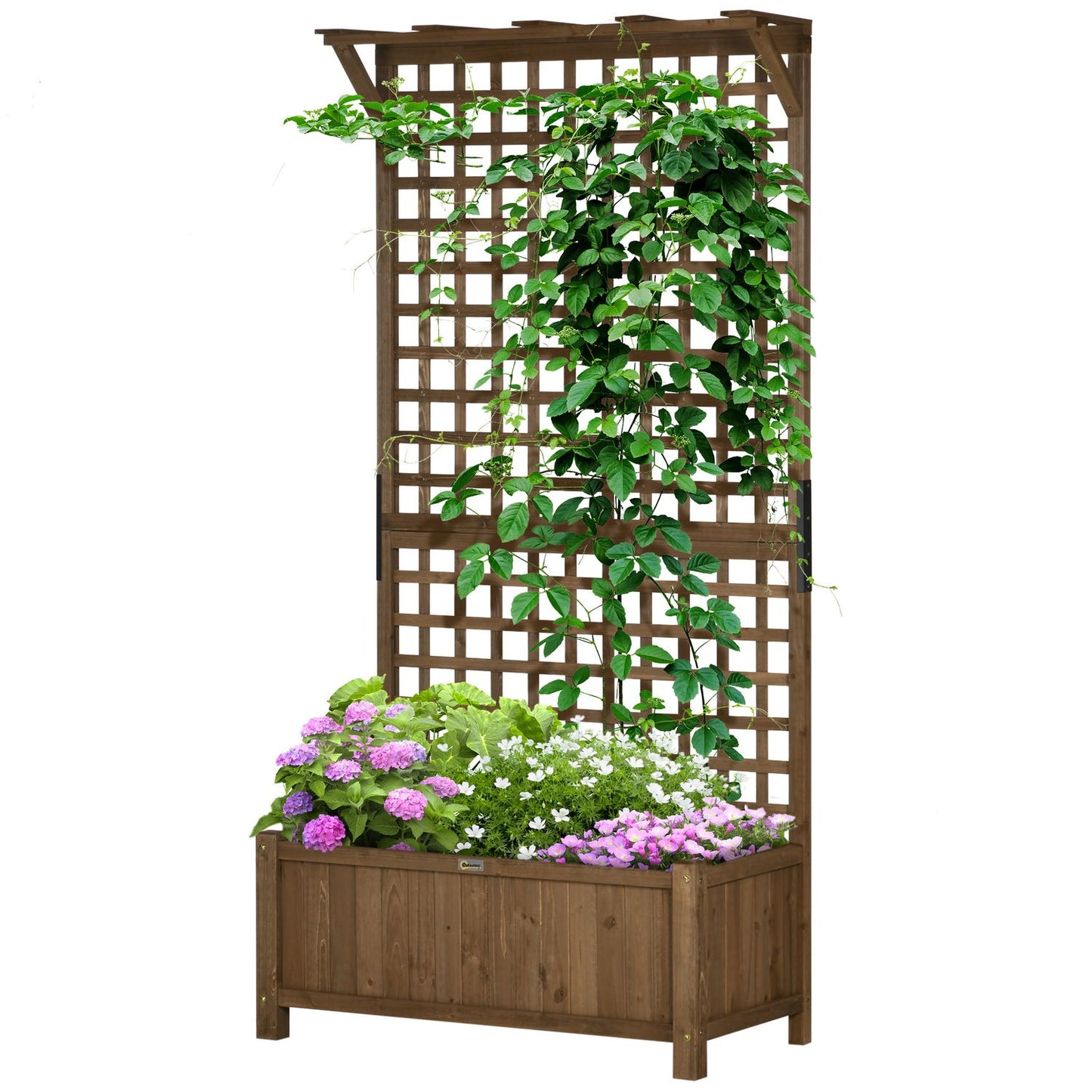 Raised wooden bed with trellis for climbing plants, 90x45x183 cm