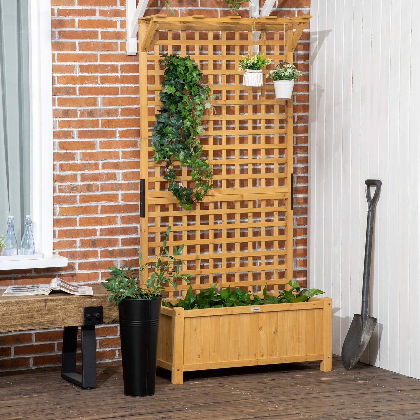 Wooden garden pots with trellis, 90x45x183 cm