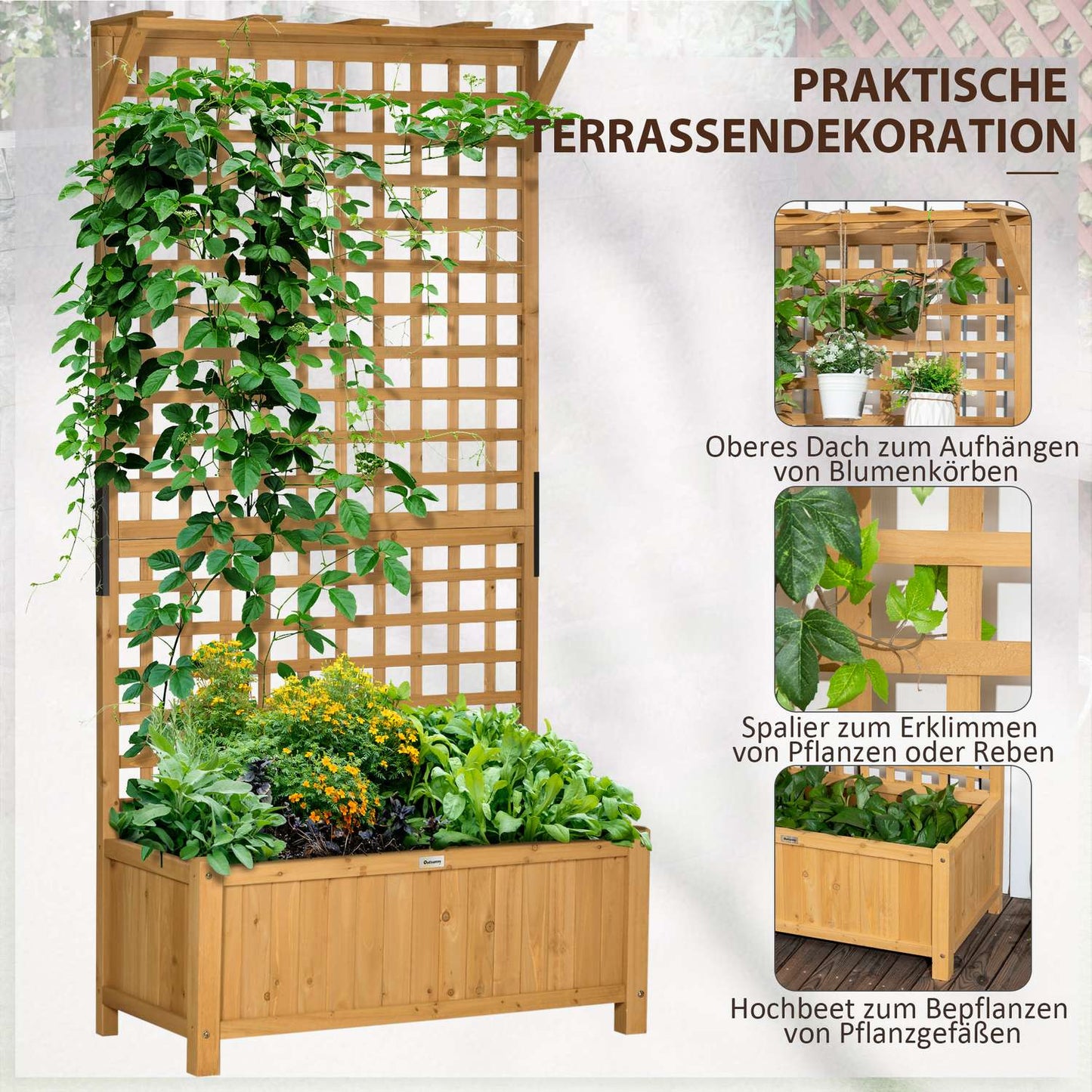 Wooden garden pots with trellis, 90x45x183 cm