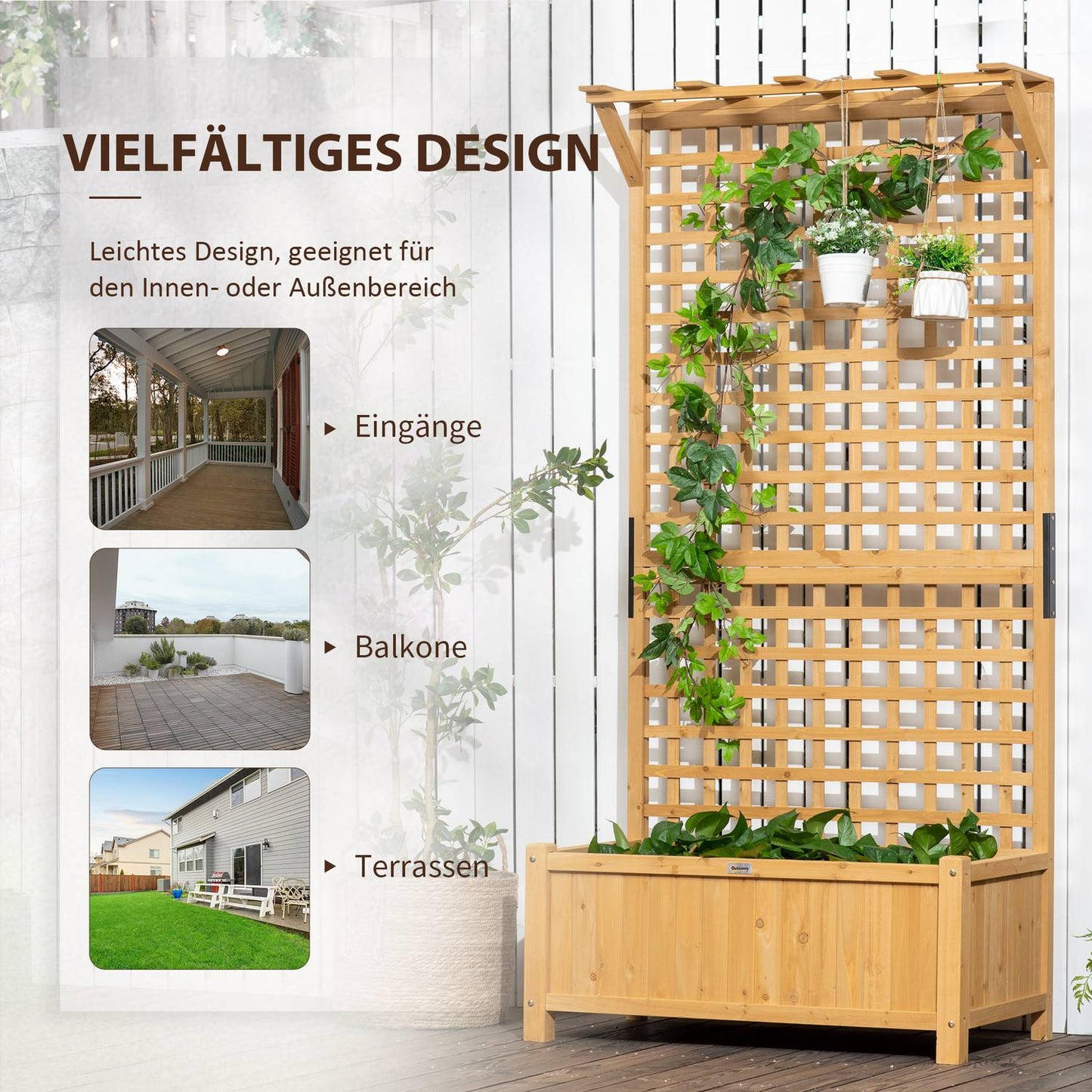 Wooden garden pots with trellis, 90x45x183 cm