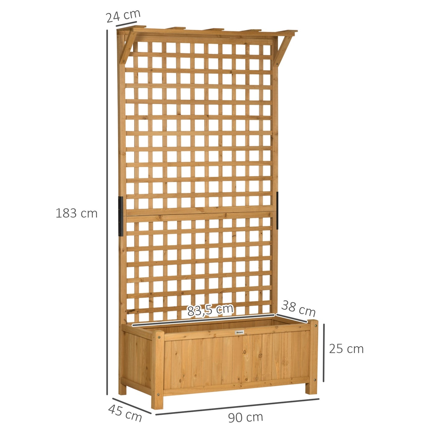 Wooden garden pots with trellis, 90x45x183 cm
