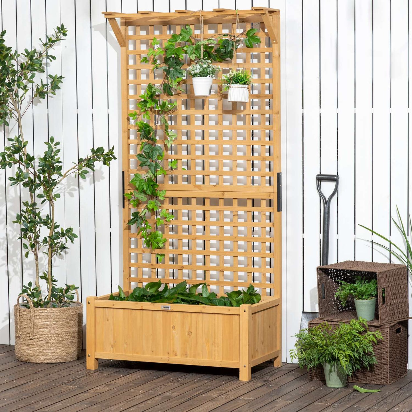 Wooden garden pots with trellis, 90x45x183 cm