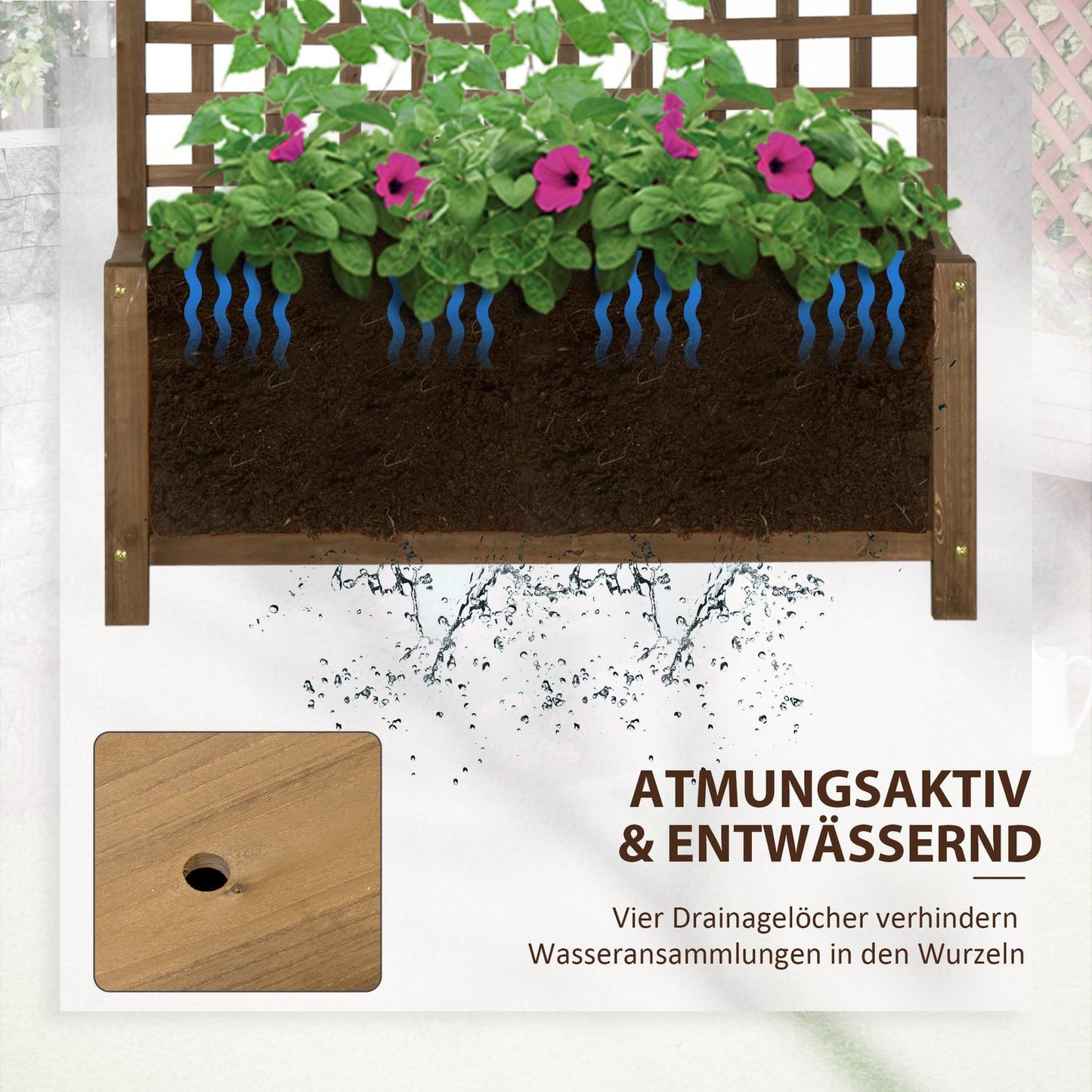 Raised wooden bed with trellis for climbing plants, 90x45x183 cm