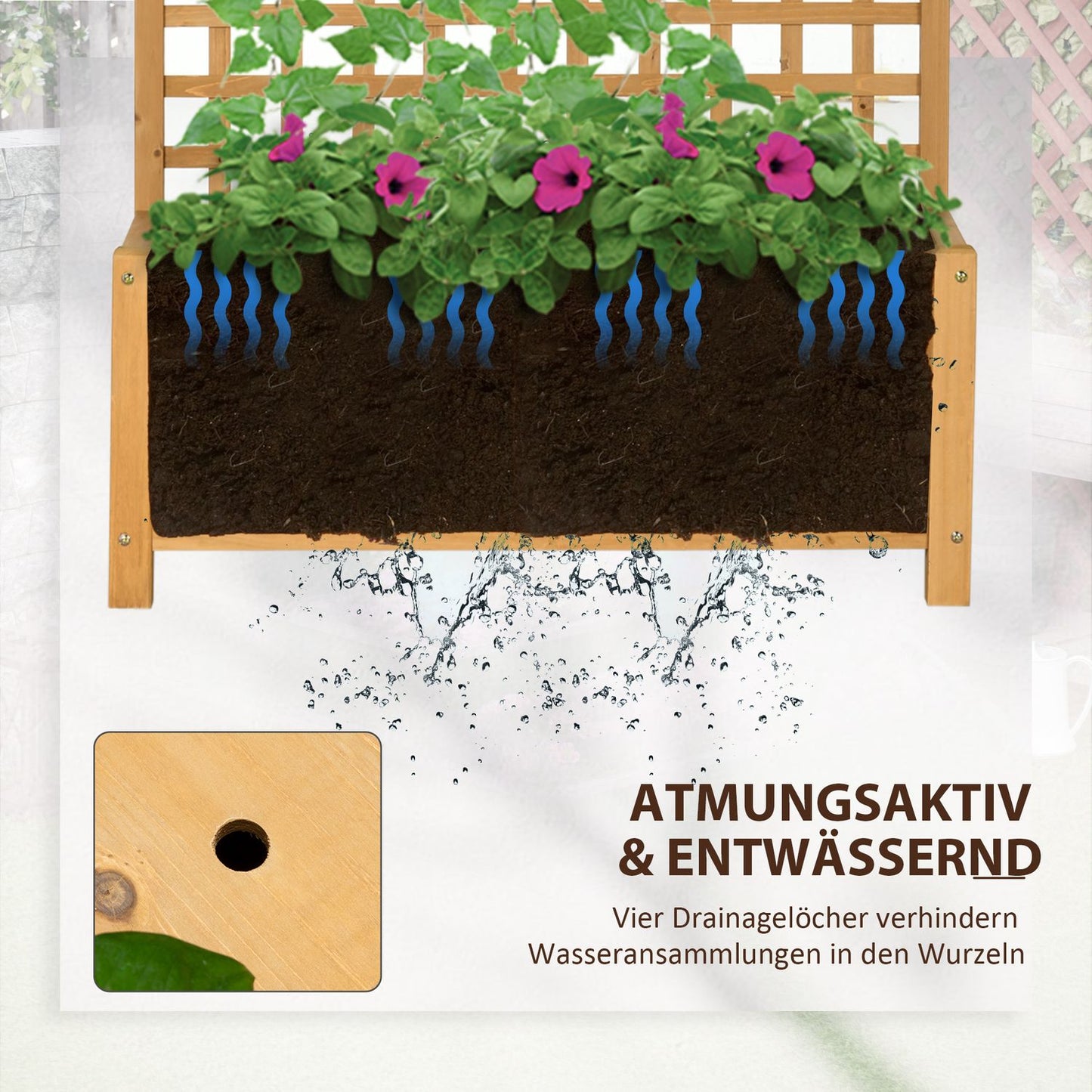 Wooden garden pots with trellis, 90x45x183 cm