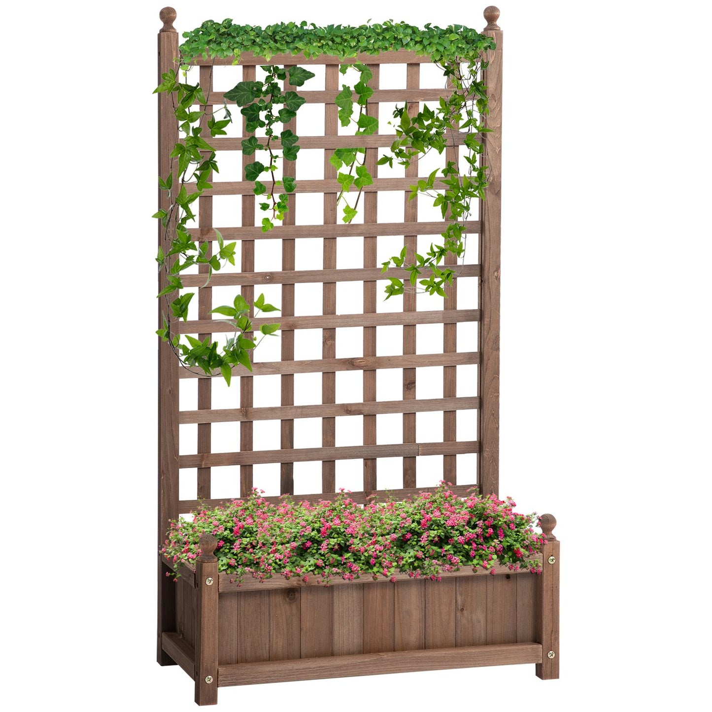 Wooden planter box with trellis, 64x28x120cm