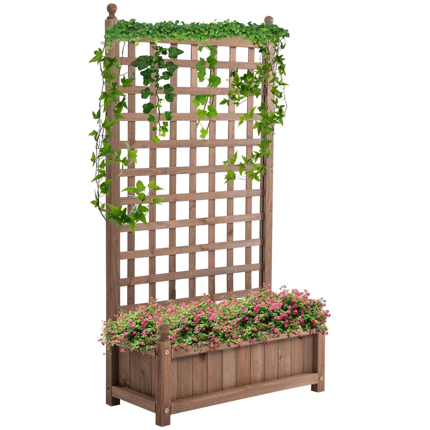 Wooden planter box with trellis, 64x28x120cm