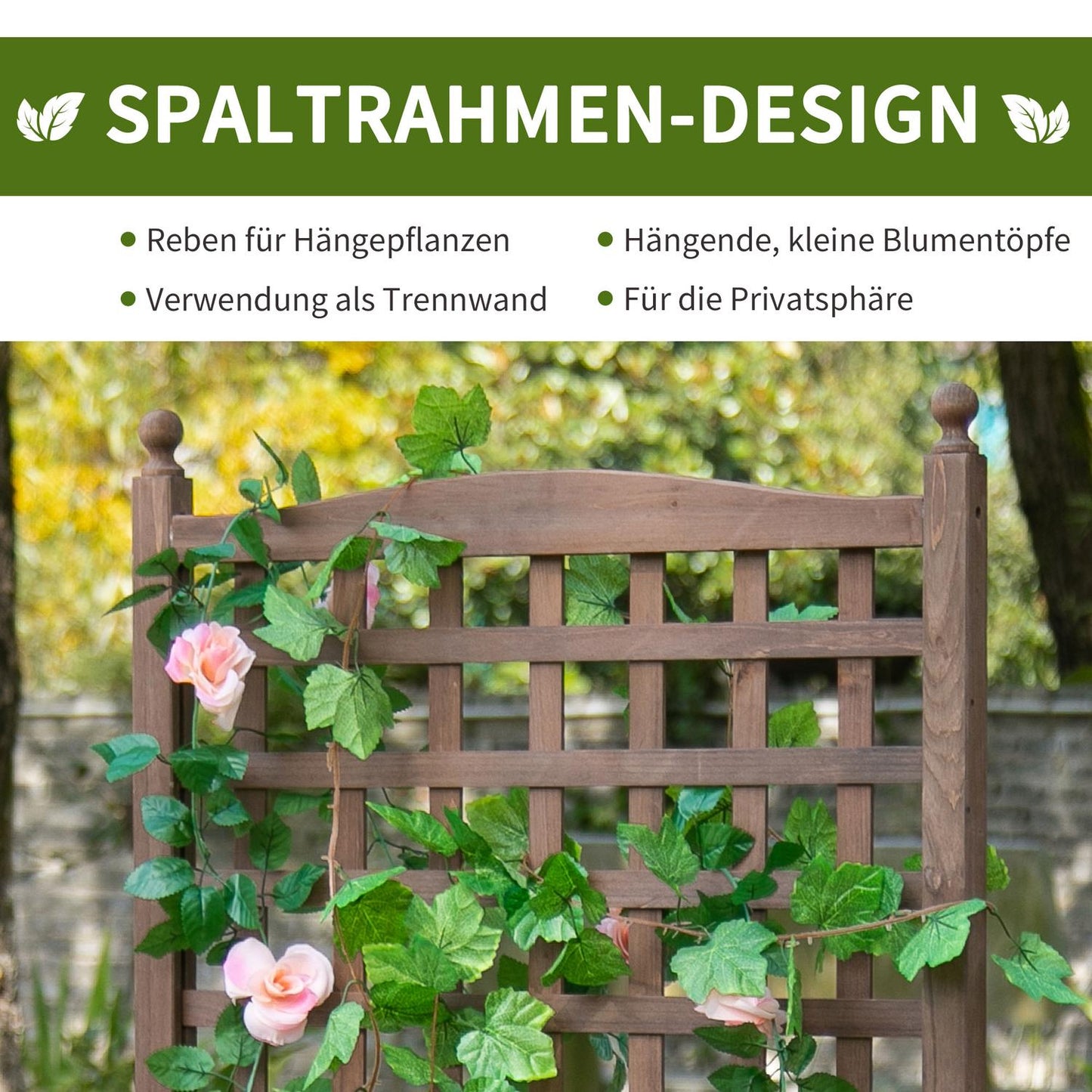 Wooden planter box with trellis, 64x28x120cm