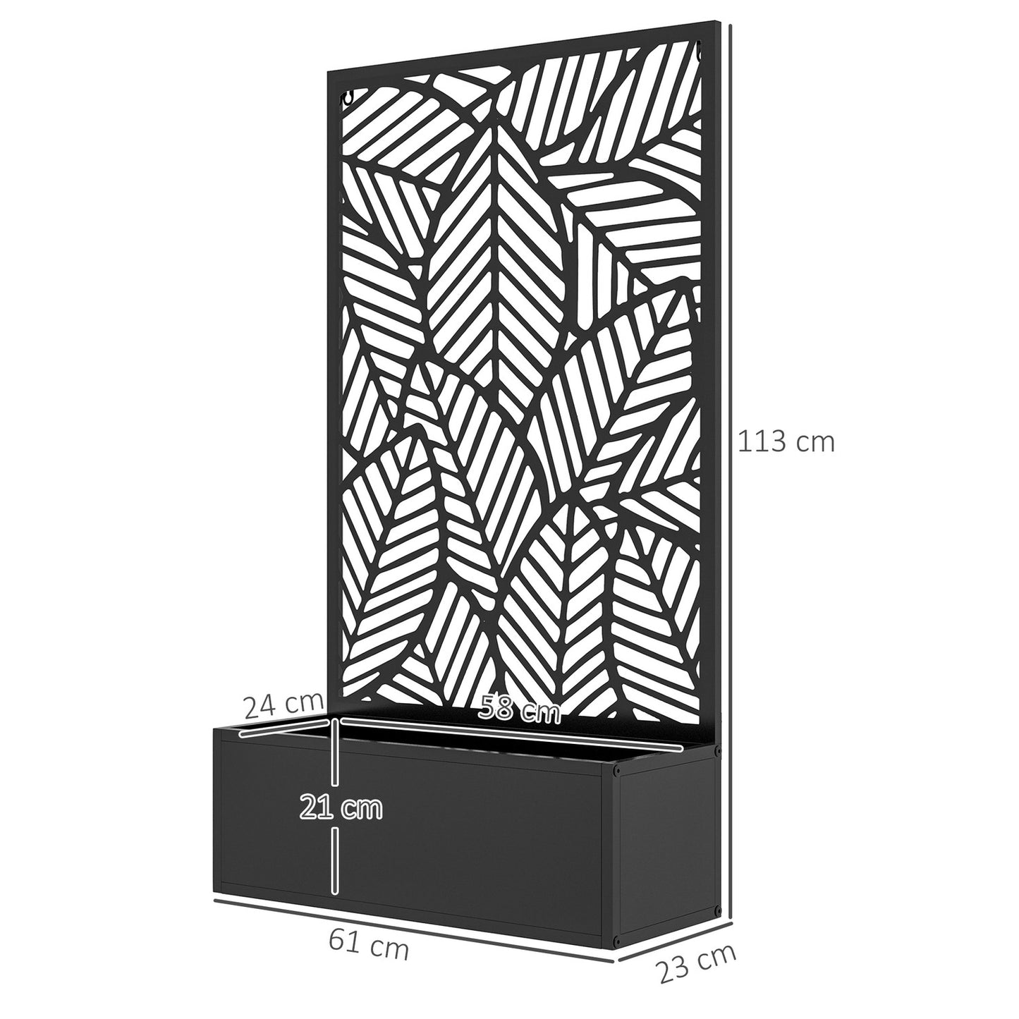 Wall-mounted metal planter with trellis, 61x23x113cm
